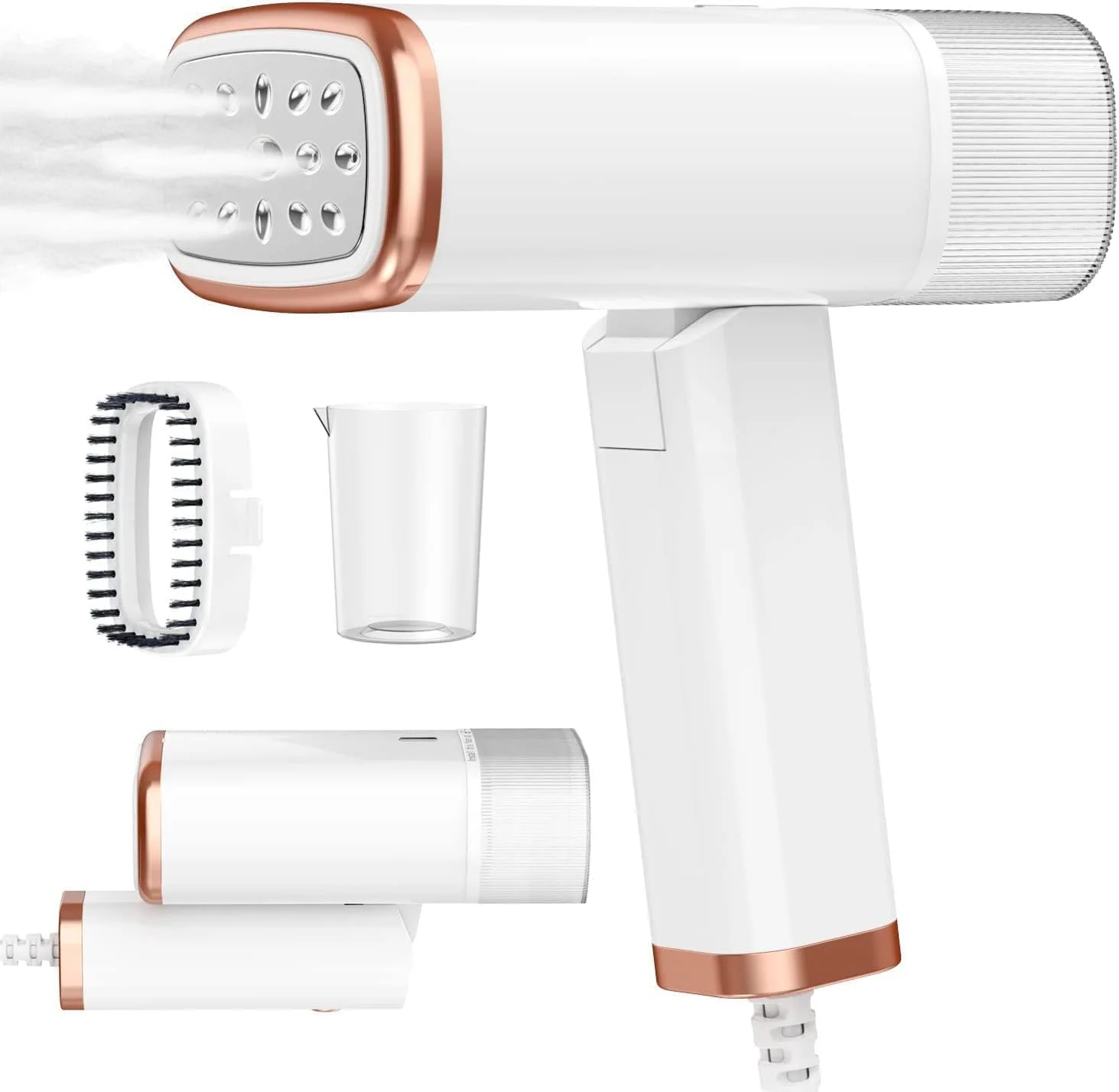 اتو بخار دستی لباس LBOYLOVE® - اتو بخار مسافرتی قابل حمل با گرم شدن سریع 20 ثانیه ای، رفع چروک پارچه، اسپری پارچه با برس، فنجان اندازه گیری، مخزن آب جداشدنی، اتو بخار سبک وزن لباس