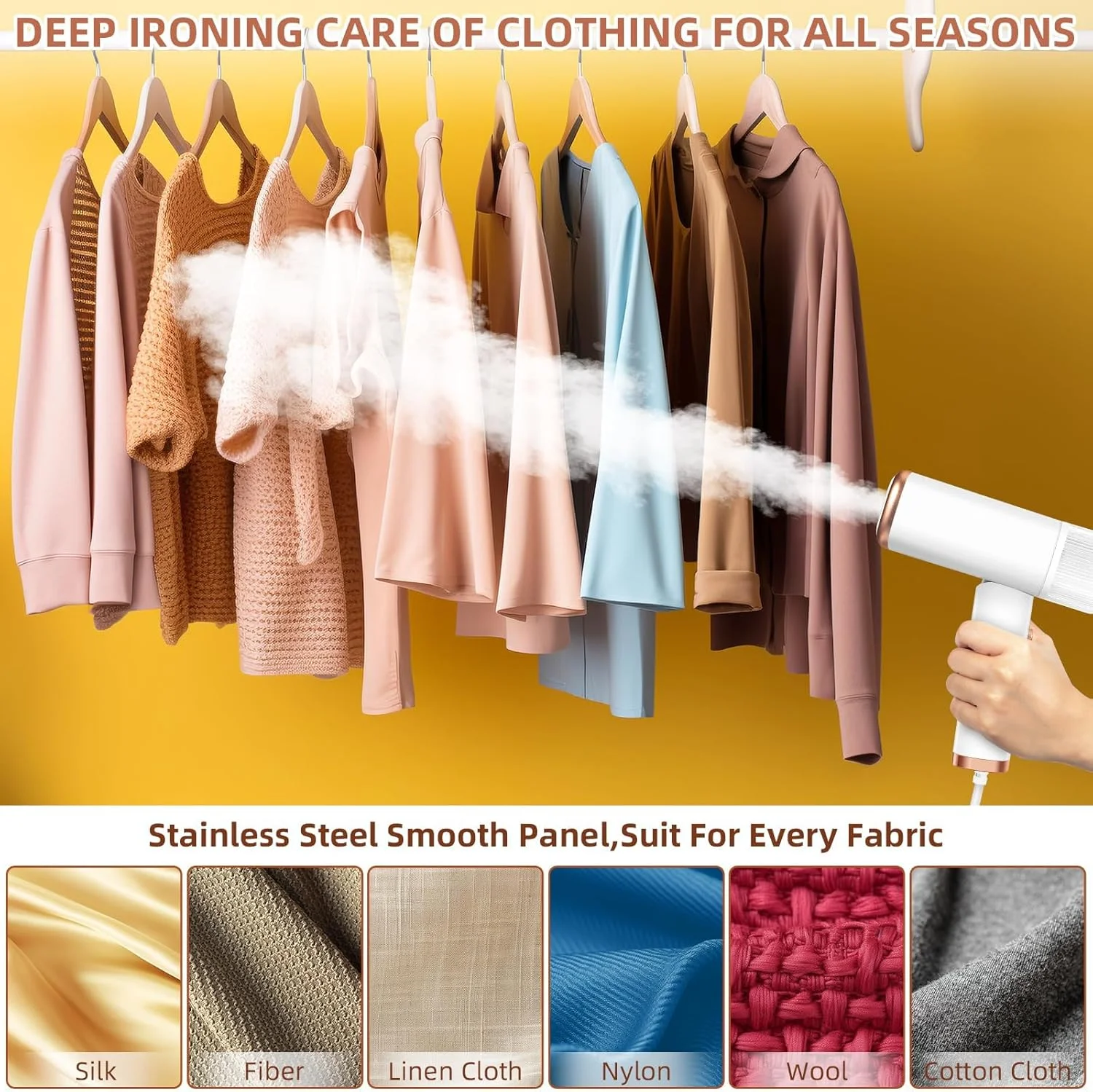 اتو بخار دستی لباس LBOYLOVE® - اتو بخار مسافرتی قابل حمل با گرم شدن سریع 20 ثانیه ای، رفع چروک پارچه، اسپری پارچه با برس، فنجان اندازه گیری، مخزن آب جداشدنی، اتو بخار سبک وزن لباس