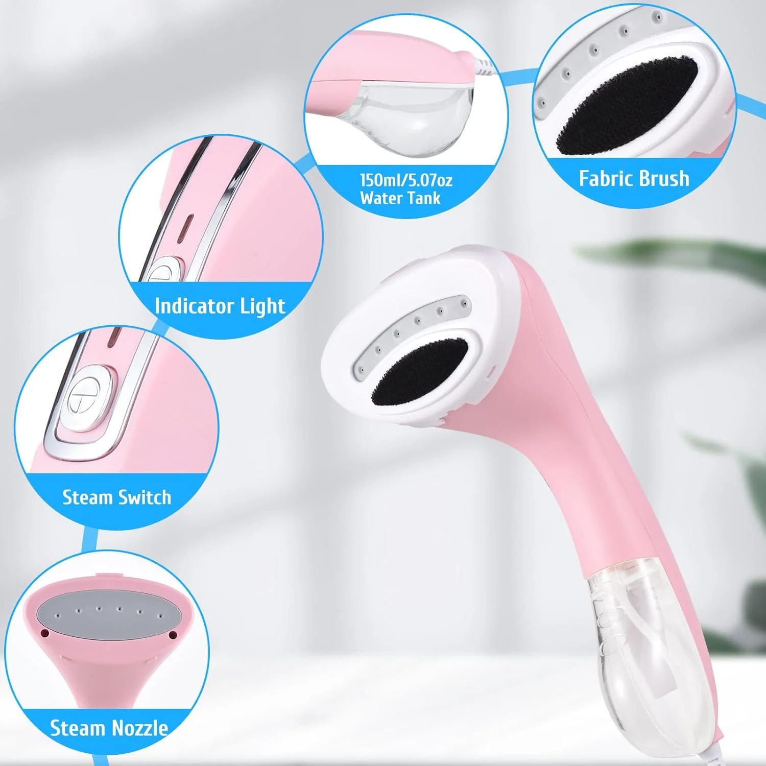 بخارگر لباس Joleritc، گرم شدن سریع 20 ثانیه ای، بخارگر دستی لباس، مخزن آب جداشدنی 150 میلی لیتری، اتو بخار قابل حمل از بین برنده چروک، مناسب برای انواع پارچه ها، مسافرت و منزل
