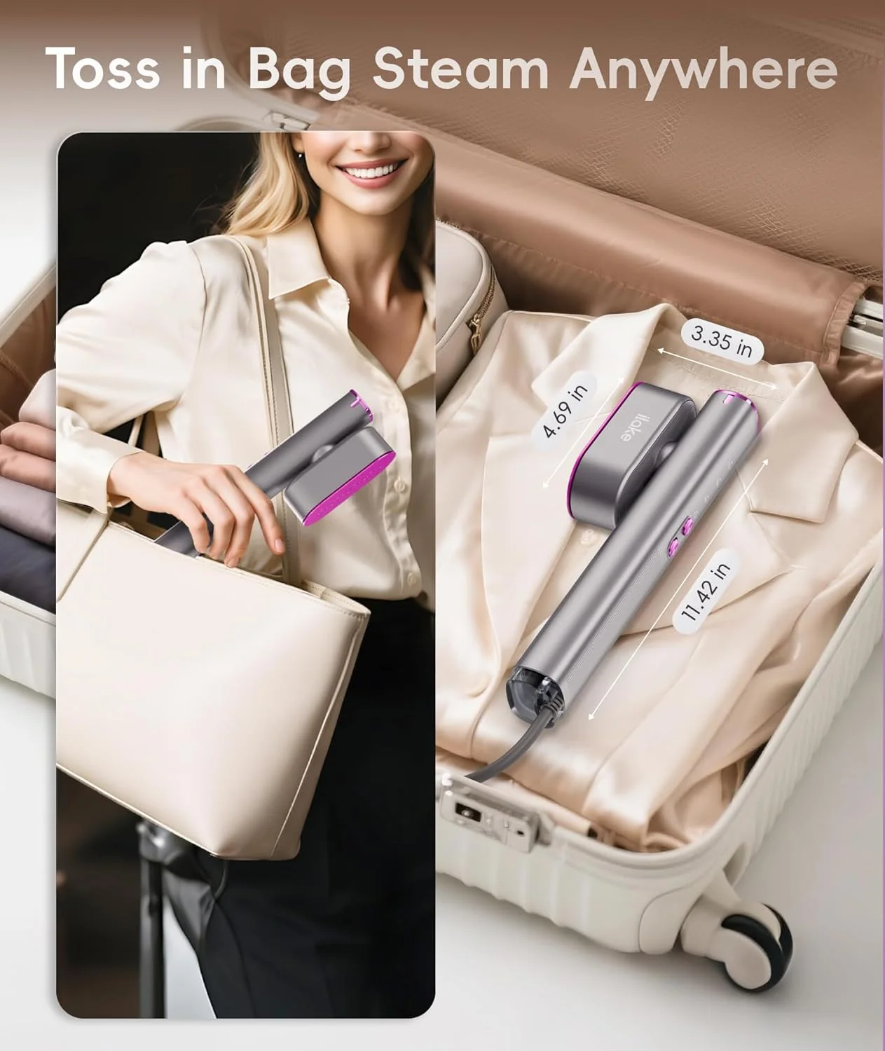 اتو بخار مسافرتی لباس آیلاک، 100-240 ولت دو ولتاژ، اتو بخار دستی قابل حمل 1000 وات سایز مسافرتی و اتو 2 در 1 برای مسافرت های جهانی و اروپا، تجارت، خانه، خاکستری فضایی