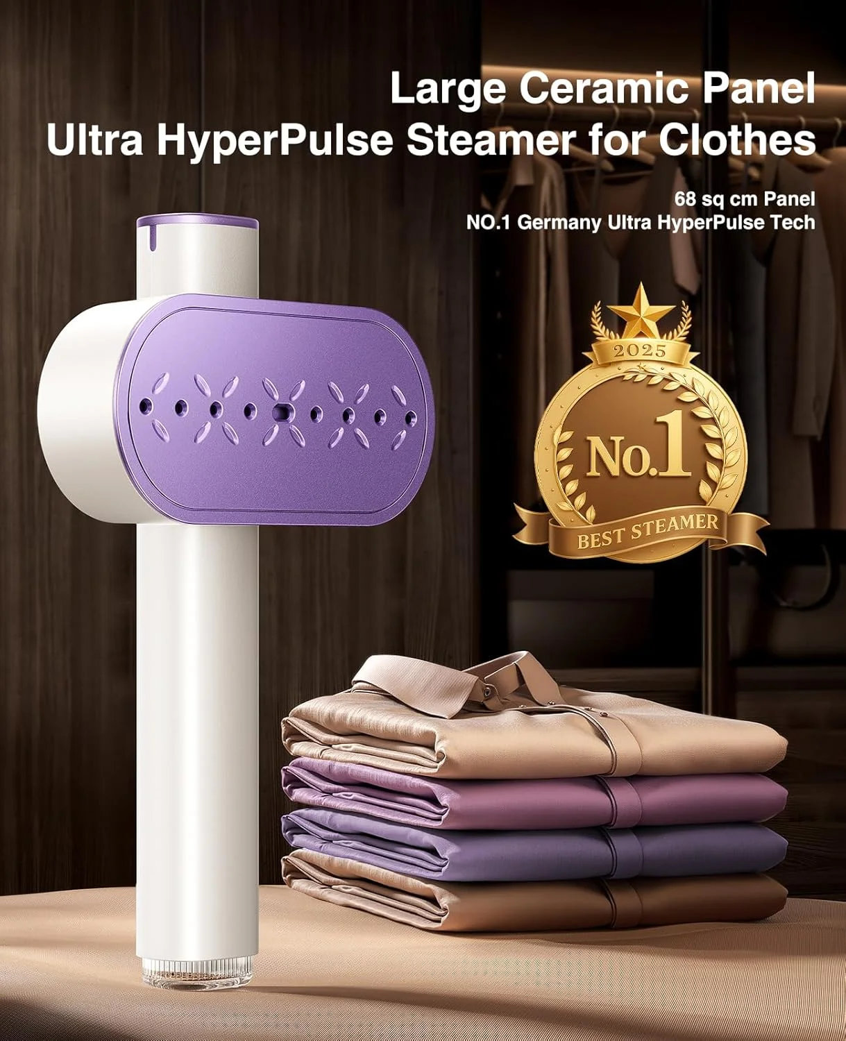 بخارگر لباس سری Ultra HyperPulse، پنل بزرگ، حذف چین و چروک در 1 ثانیه، 3 حالت بخارگر مسافرتی و اتو ولتاژ دوگانه، بخارگر دستی قابل حمل لباس برای خانه، مسافرت جهانی و اروپا