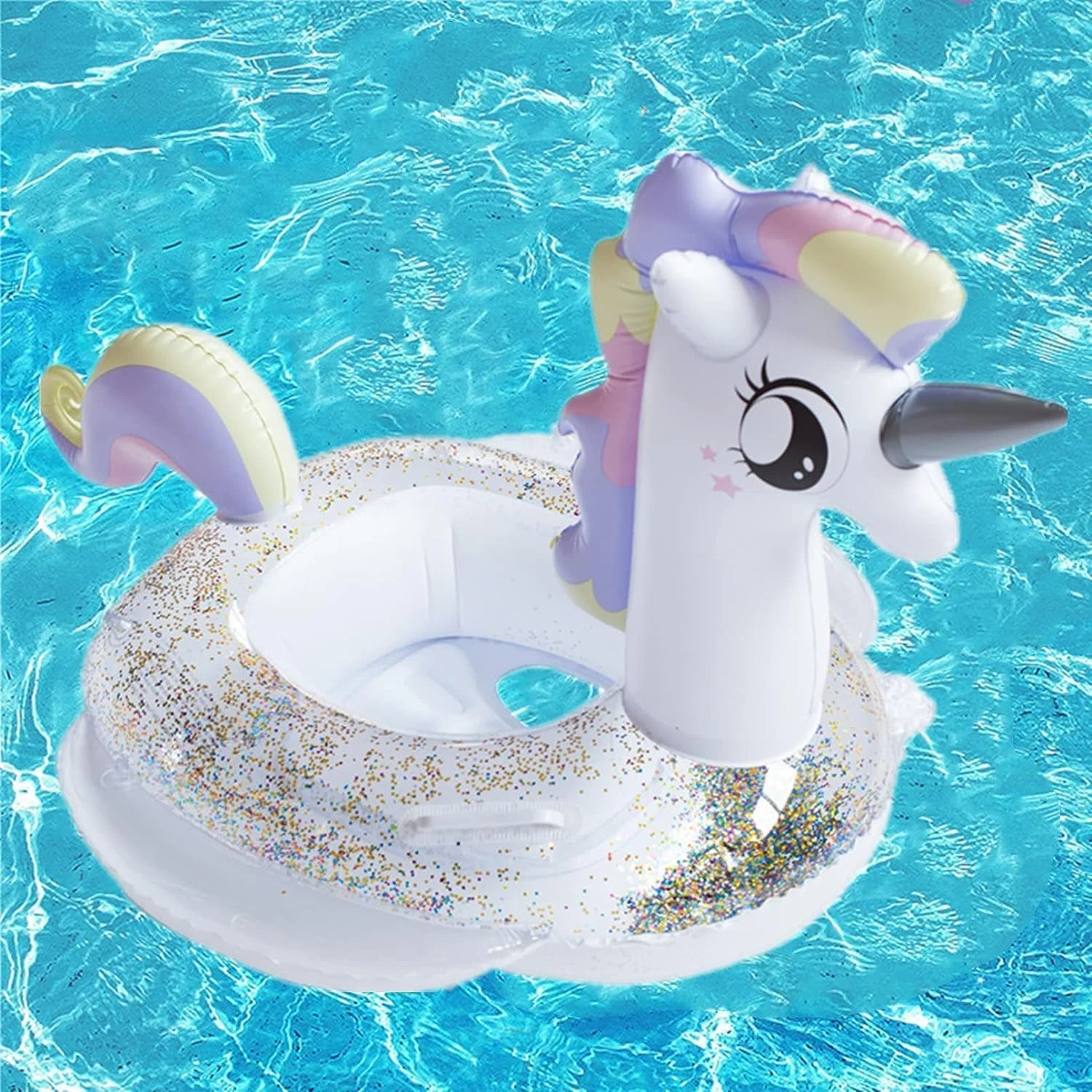 شناور بادی استخر کودک AM ANNA طرح اسب تک شاخ، مناسب کودکان 1 تا 4 سال، شناور بادی با دسته، اسباب بازی بادی استخر طرح اسب تک شاخ