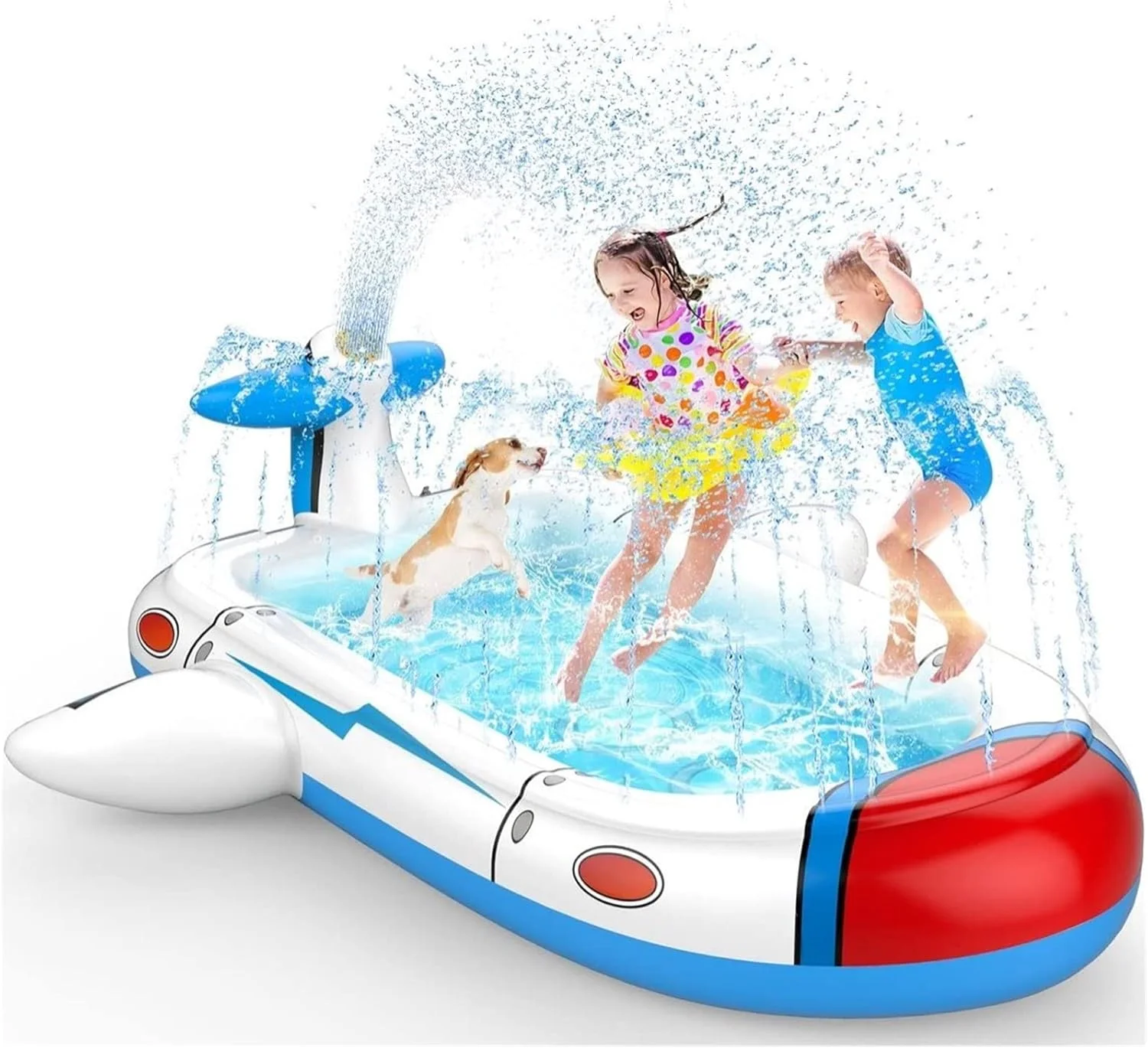 استخر بادی کودک AM ANNA، پد آبپاش طرح سفینه فضایی برای کودکان 4 تا 8 سال، استخر بادی 3 در 1 به قطر 178 سانتی متر، استخر کودکان برای حیاط خلوت و تشک بازی آبپاش بیرونی (سفینه فضایی)