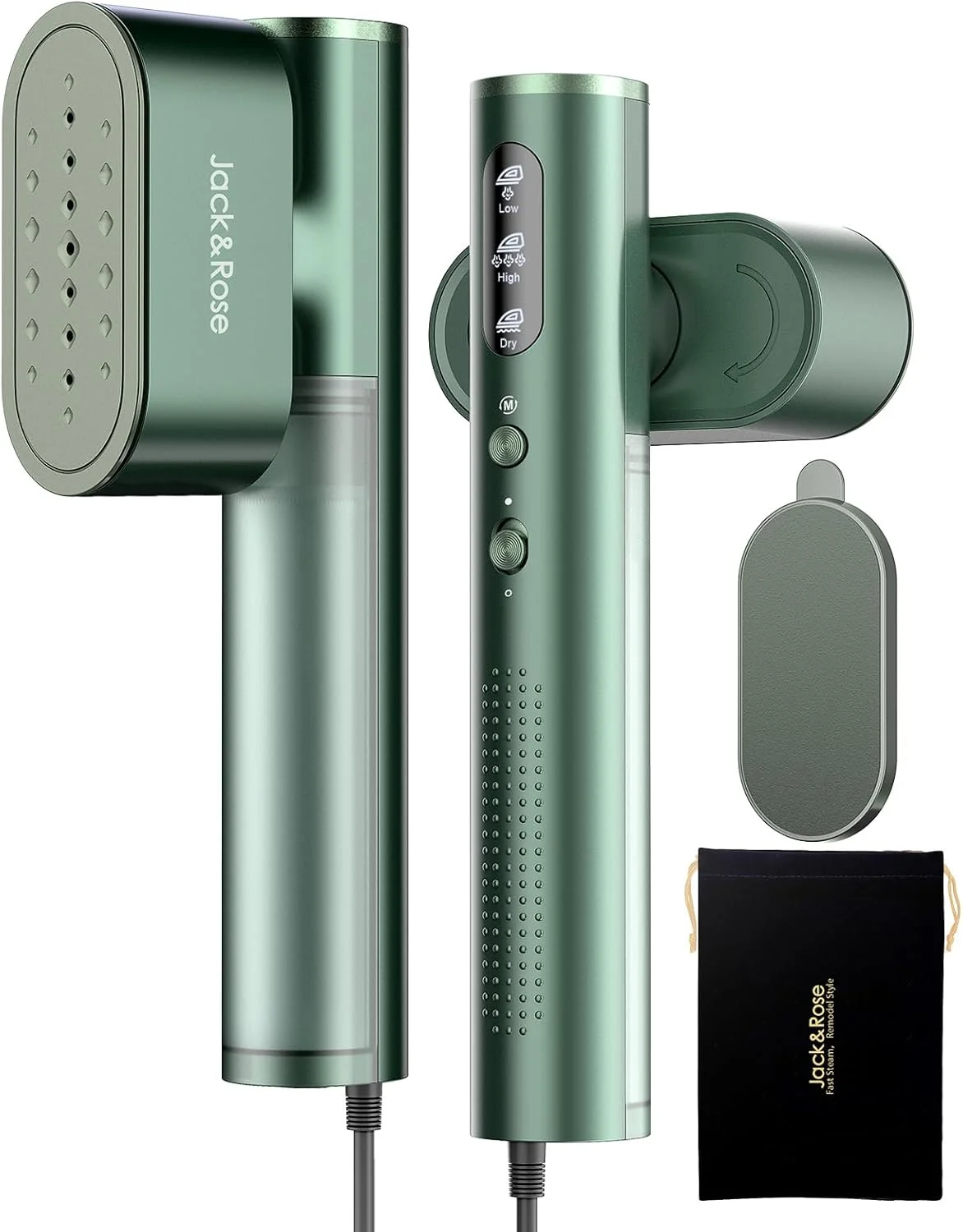 بخارگر لباس مسافرتی دو ولتاژ Jack & Rose، بخارگر قابل حمل 100-220 ولت، گرم شدن در 15 ثانیه، بخارگر و اتو 2 در 1، بخارگر لباس سایز مسافرتی، صفحه حرارتی سرامیکی بزرگ، برای مسافرت های جهانی و اروپا