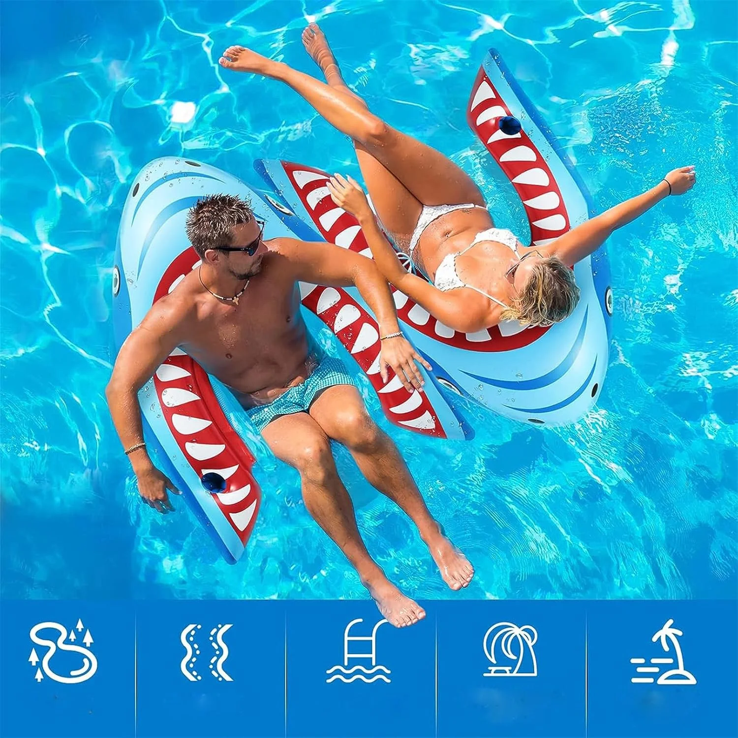 بسته 2 عددی شناور بادی استخر طرح کوسه AM ANNA، تخت شناور استخر سایز بزرگسال با جا لیوانی برای آب تنی در استخر، شناور بادی برای مهمانی و تفریحات آبی بزرگسالان بسته 2 عددی شناور بادی استخر طرح کوسه AM ANNA، تخت شناور استخر سایز بزرگسال با جا لیوانی برای آب تنی در استخر، شناور بادی برای مهمانی و تفریحات آبی بزرگسالان