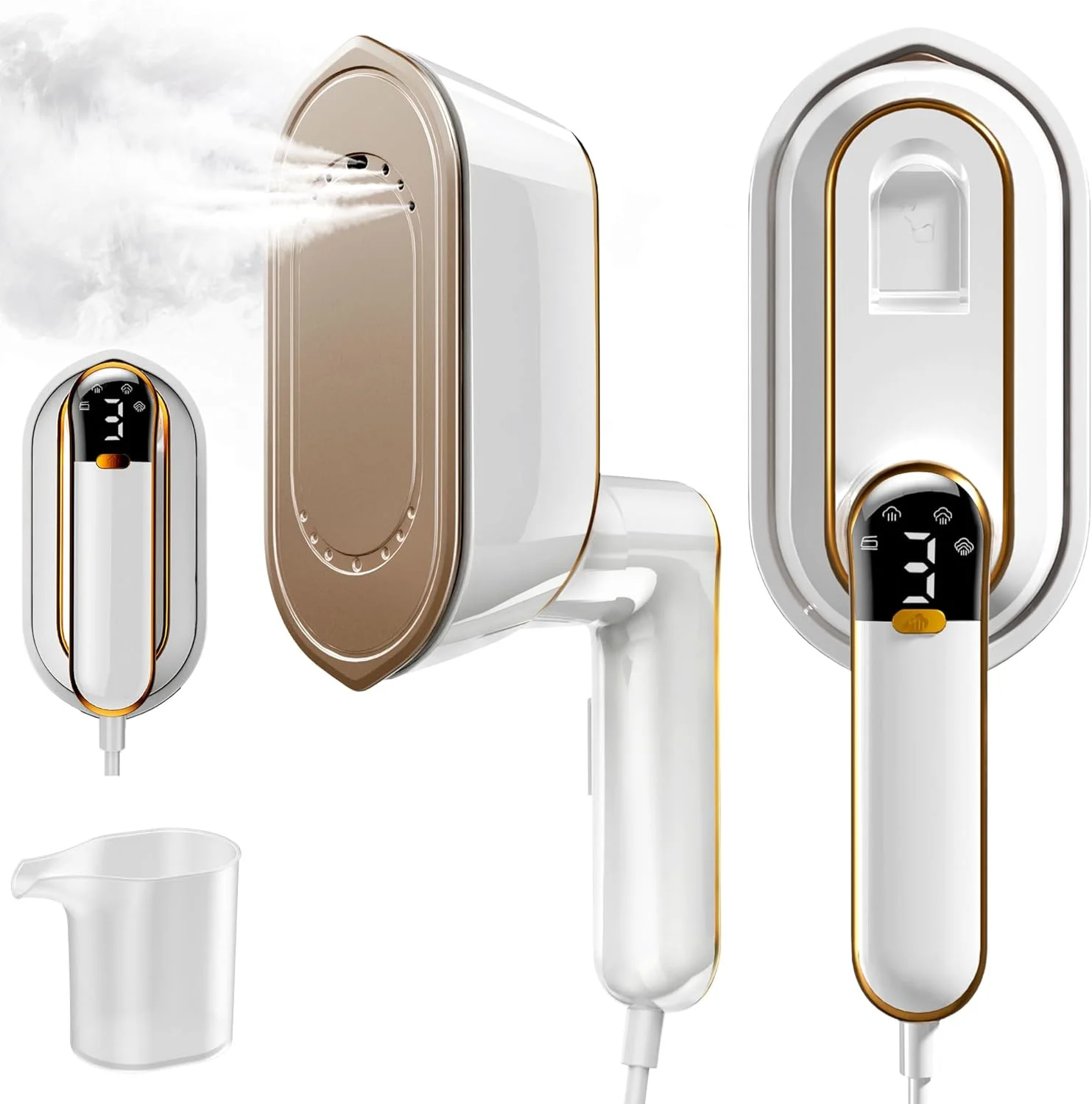 اتو بخار دستی 2 در 1 با توان 1200 وات، بخارگر لباس 3 حالته با صفحه نمایش LED، اتو بخار قابل حمل برای منزل، مسافرت، گرم شدن سریع در 10 ثانیه، مخزن آب 150 میلی لیتری