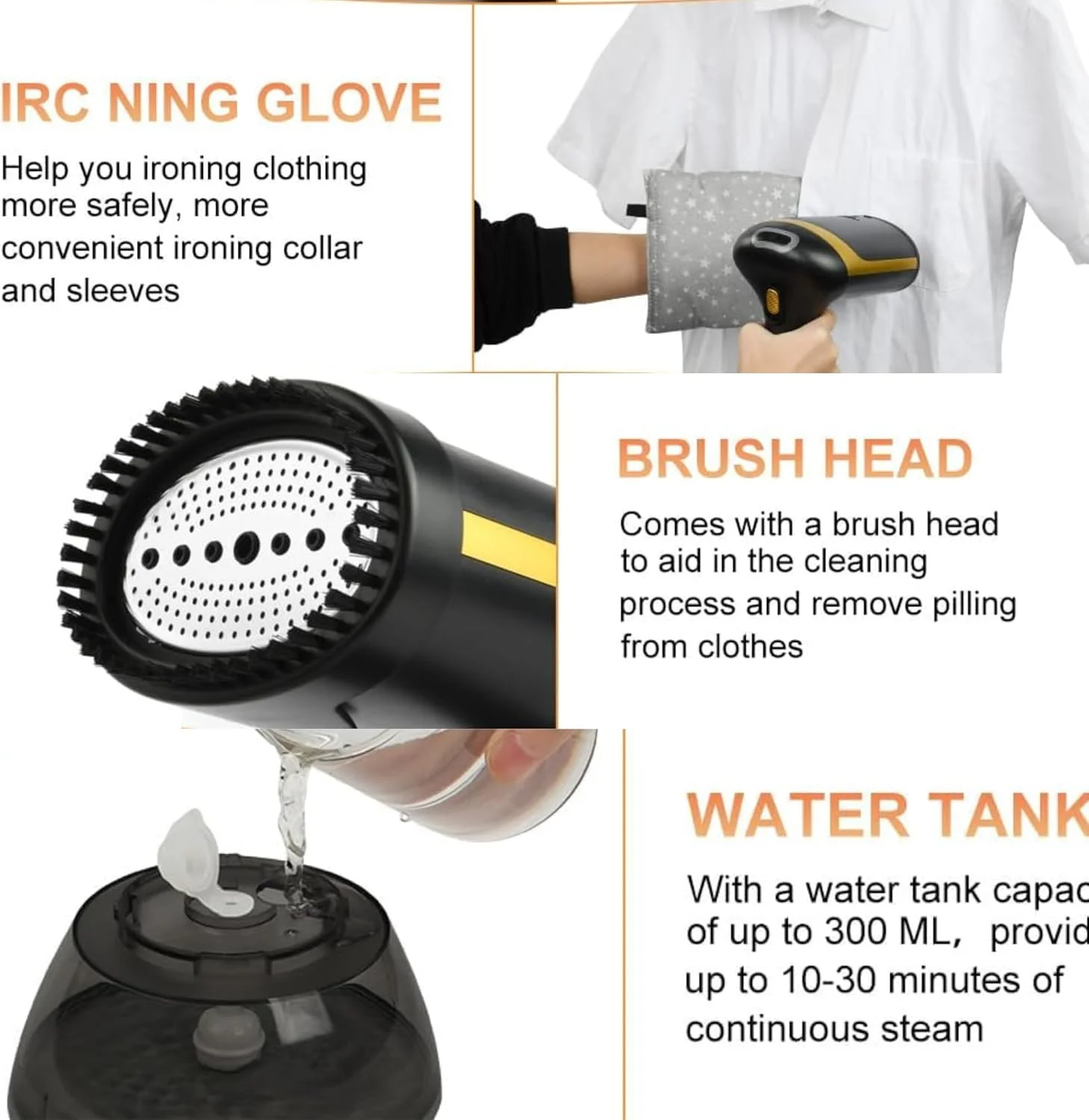 بخارگر دستی لباس، بخارگر لباس 1500 واتی و بخار مسافرتی، گرم شدن سریع، اتو بخار قدرتمند قابل حمل با مخزن آب بزرگ 300 میلی لیتری، مینی از بین برنده چروک جمع و جور پارچه