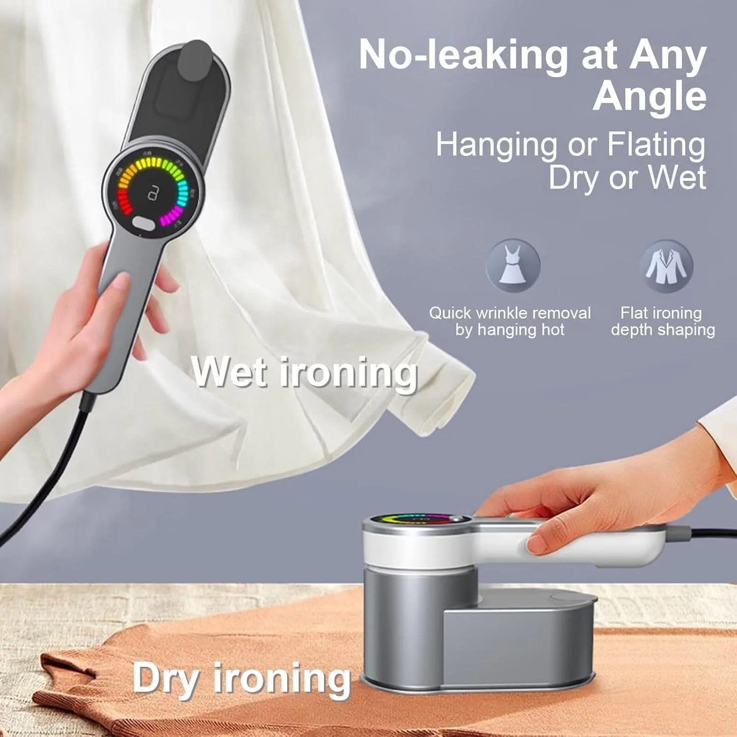 اتو بخار دستی لباس، اتو بخار برای لباس، اتو بخار کوچک قابل حمل برای لباس، 6 حالت هوشمند اتو کشی اتو بخار مسافرتی دستی، گرم شدن سریع 5 ثانیه ای اتو بخار چرخشی 180 درجه