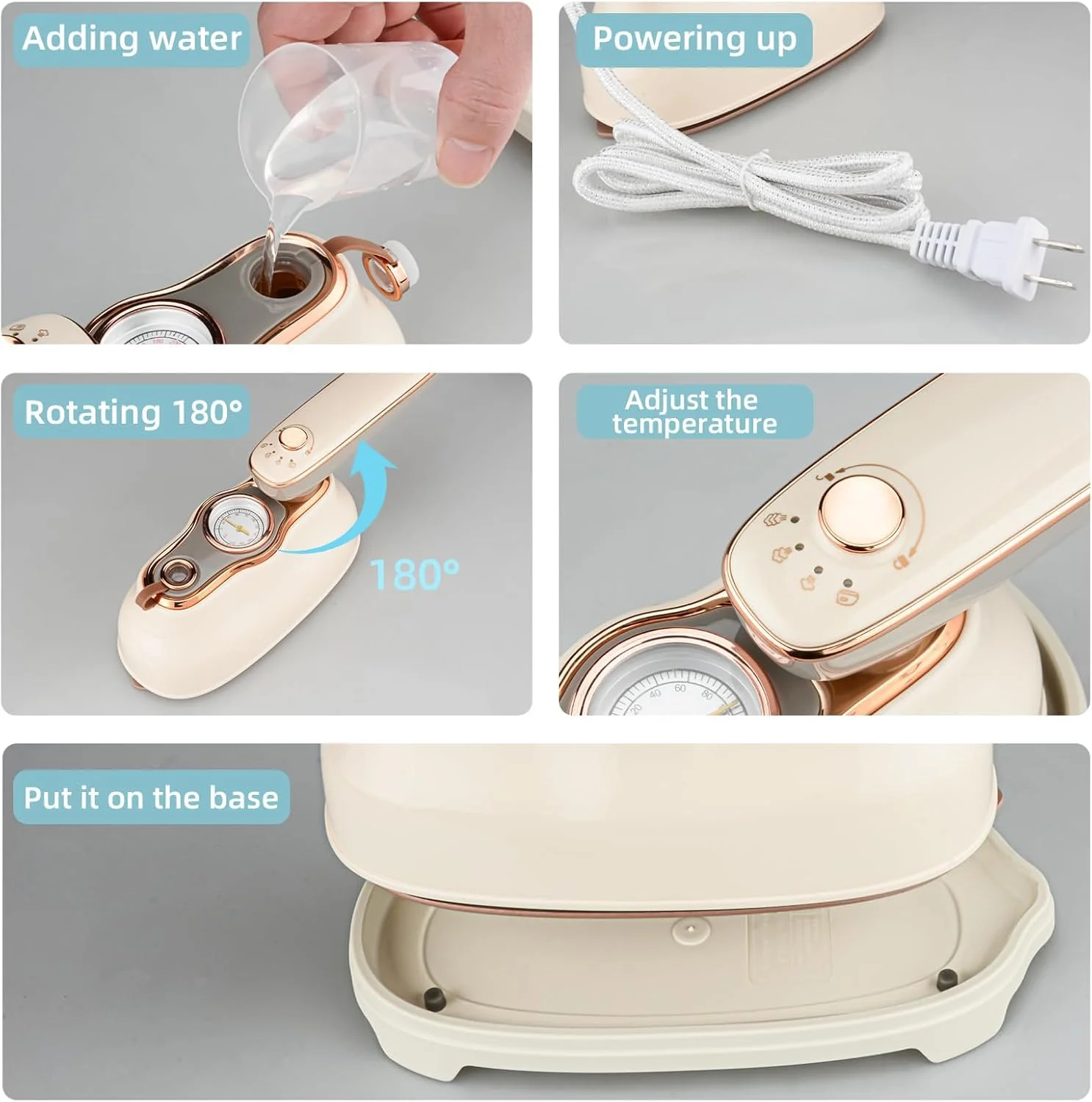 اتو بخار مسافرتی GraGra، اتو بخار دستی کوچک و قابل حمل برای لباس، اتو بخار چرخشی 180 درجه، اتو و بخار 2 در 1، برای اتوکشی خشک و مرطوب مناسب برای منزل و فروشگاه لباس اتو بخار مسافرتی GraGra، اتو بخار دستی کوچک و قابل حمل برای لباس، اتو بخار چرخشی 180 درجه، اتو و بخار 2 در 1، برای اتوکشی خشک و مرطوب مناسب برای منزل و فروشگاه لباس