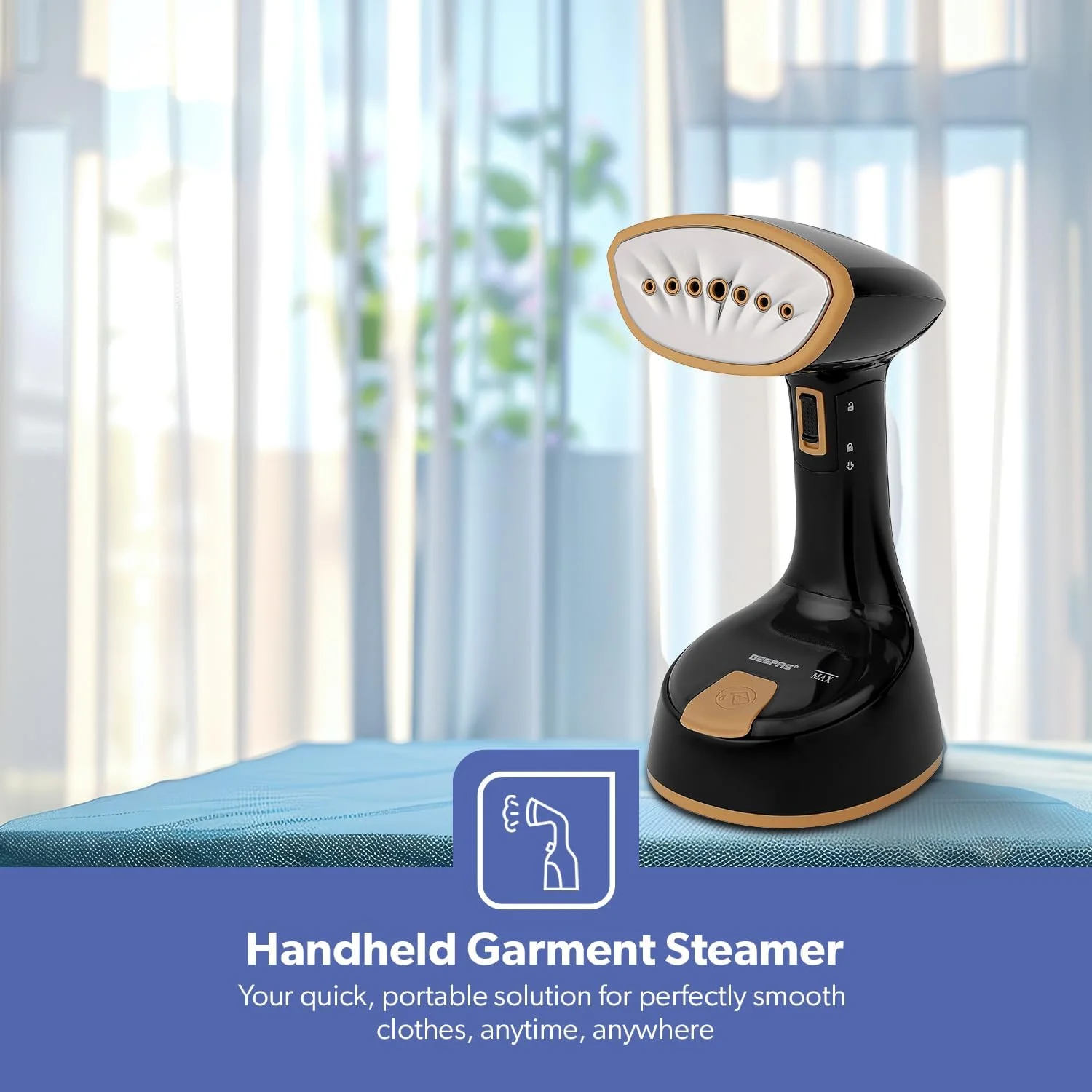 بخارگر لباس دستی Geepas مدل GGS25034 | آماده برای استفاده در 30 ثانیه | مناسب برای انواع پارچه | مجهز به سری استیل ضد زنگ و ظرفیت 150 میلی لیتر | مشکی و طلایی بخارگر لباس دستی Geepas مدل GGS25034 | آماده برای استفاده در 30 ثانیه | مناسب برای انواع پارچه | مجهز به سری استیل ضد زنگ و ظرفیت 150 میلی لیتر | مشکی و طلایی