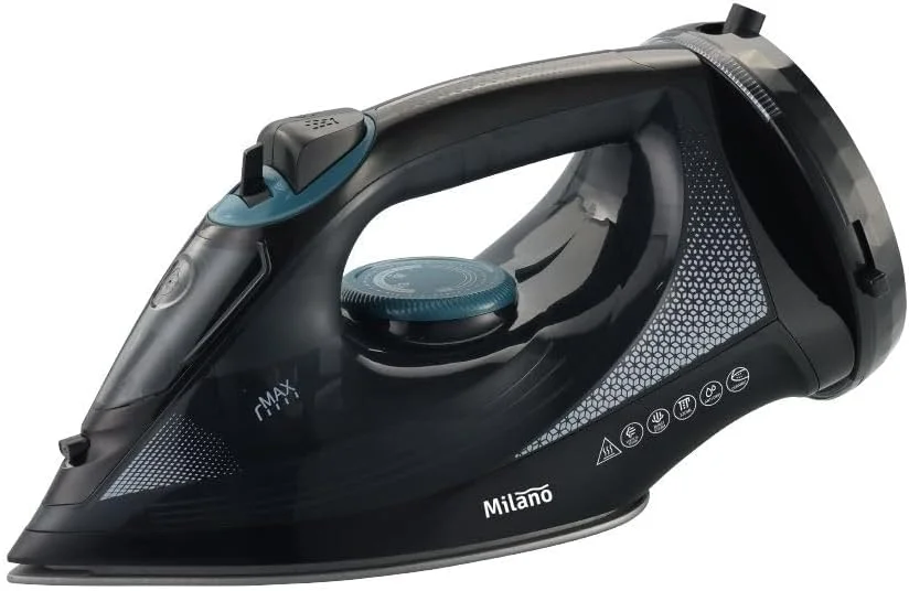 اتو بخار لباس بدون سیم میلان با خشک کن، اسپری و بخارگر داخلی - روکش مشکی | خشک کن با گرمایش سریع با دمای قابل تنظیم | بدنه ABS سبک و قابل حمل - (30.8x12x14.5) سانتی متر