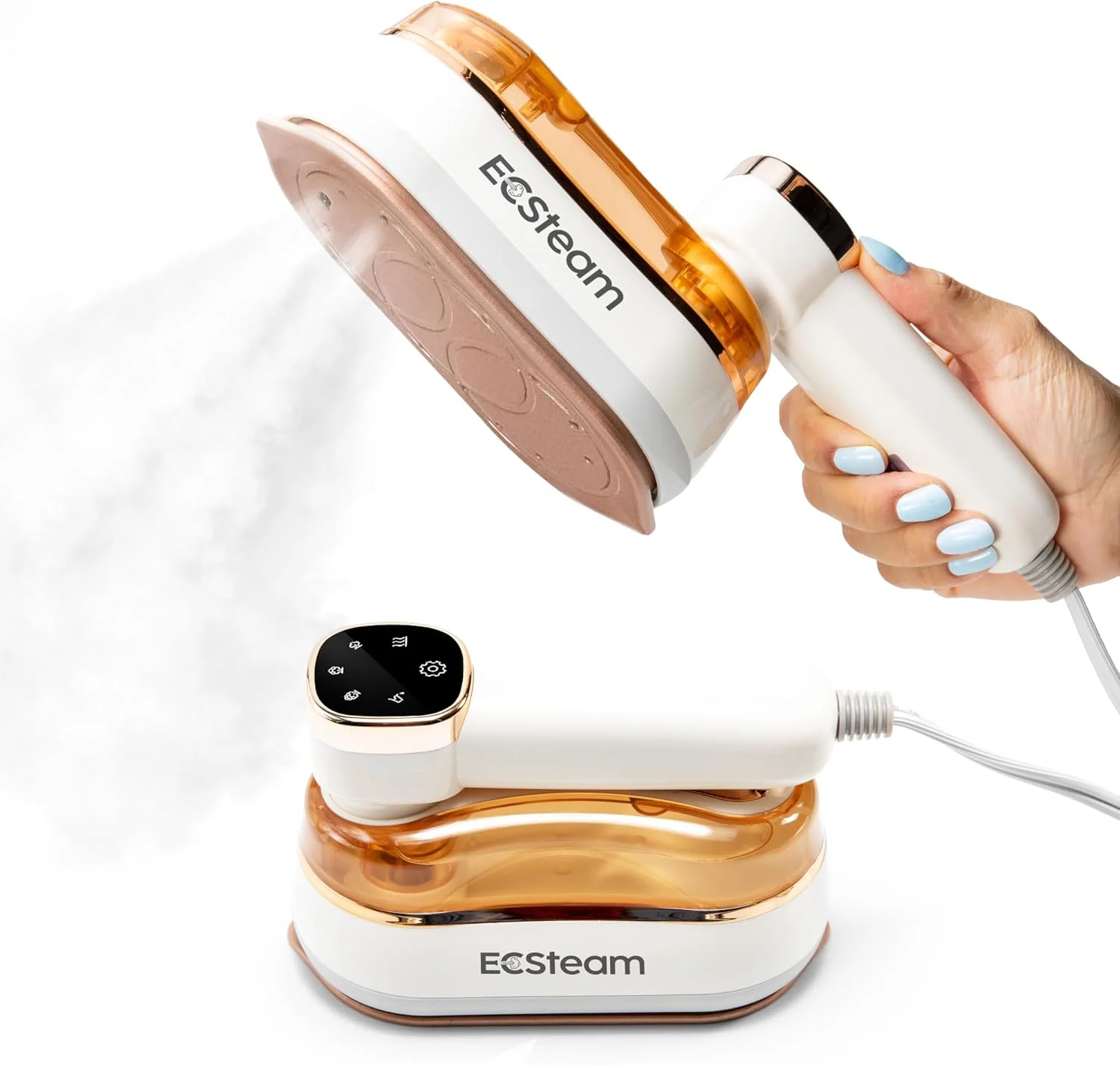 بخارگر لباس ECSteam، اتو بخار و از بین برنده چروک قابل حمل 2 در 1، گرم شدن سریع 1200 واتی، طراحی جمع و جور مناسب سفر، مخزن 180 میلی لیتری، صفحه سرامیکی، دسته چرخان