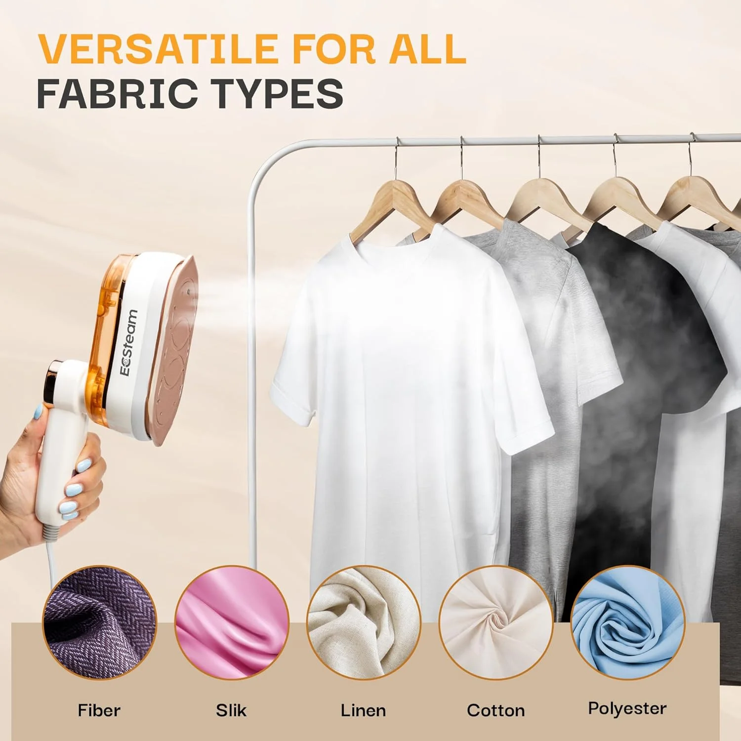 بخارگر لباس ECSteam، اتو بخار و از بین برنده چروک قابل حمل 2 در 1، گرم شدن سریع 1200 واتی، طراحی جمع و جور مناسب سفر، مخزن 180 میلی لیتری، صفحه سرامیکی، دسته چرخان