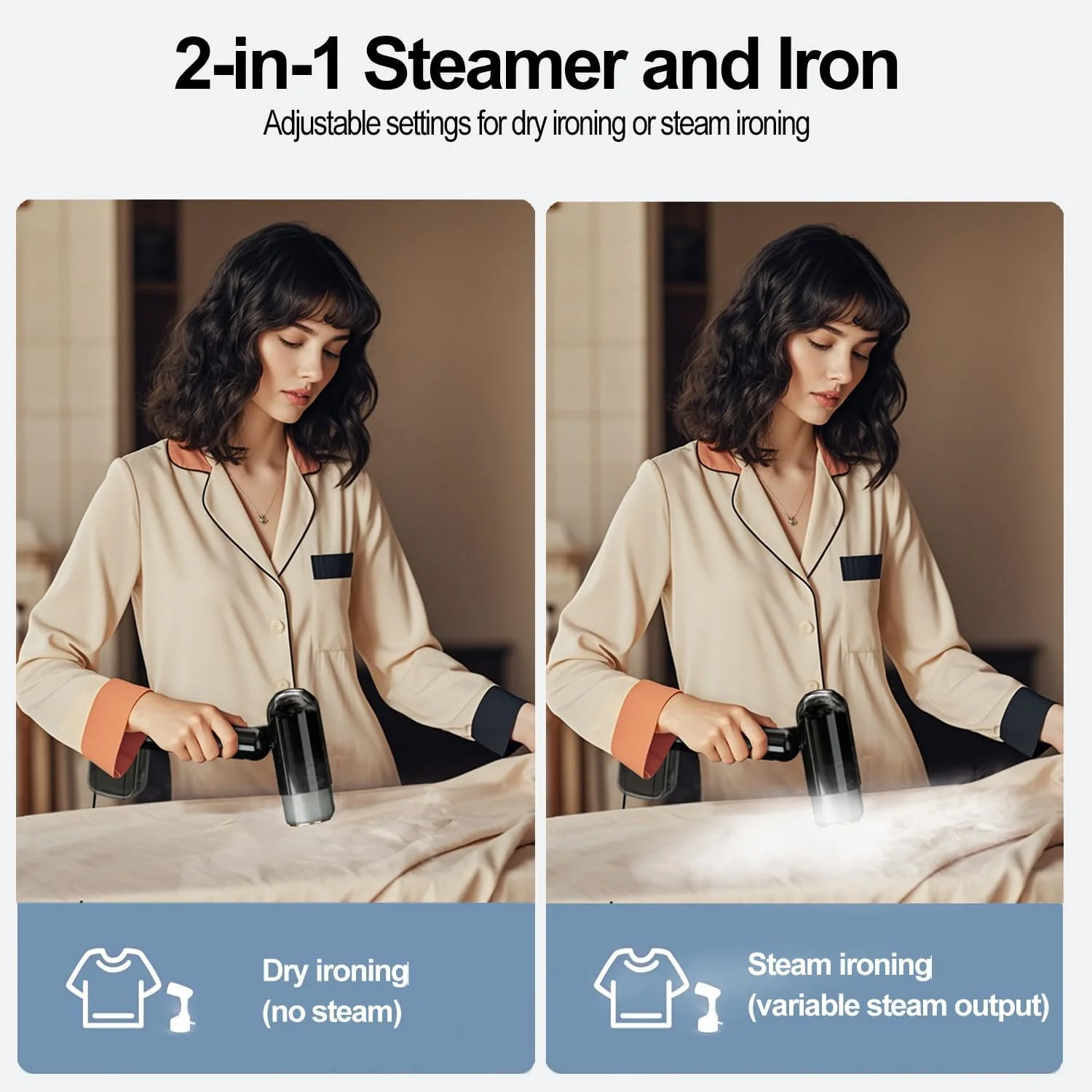 اتو بخار و اتو پرس 2 در 1، مخزن آب بزرگ 330 میلی لیتری، دمای قابل تنظیم 5 سطح با نمایشگر LED، رفع سریع چروک برای خانه، دفتر و مسافرت