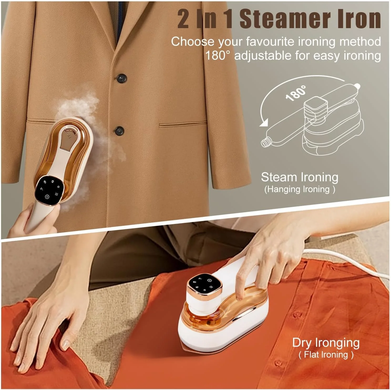 اتو بخار مسافرتی قابل حمل Bukela برای لباس با صفحه نمایش LCD، 4 حالت 1200 وات، اتو بخار خشک و مرطوب 2 در 1، مینی تاشو 180 درجه، بخارگر لباس مخزن آب 180 میلی لیتری برای خانه، مسافرت (سفید)