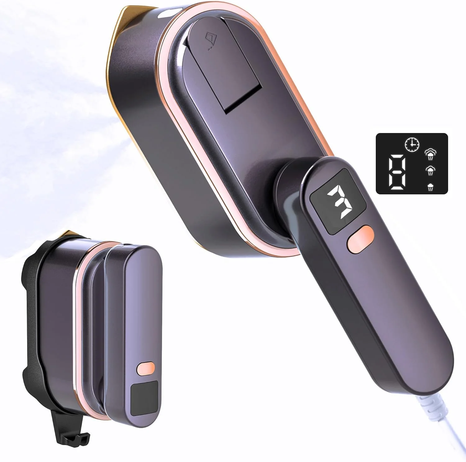 بخارگر لباس مسافرتی BIGTHREE، اتو بخار قابل حمل، از بین برنده قدرتمند چین و چروک لباس 2 در 1 برای پوشاک، 3 سطح خروجی بخار، گرم شدن سریع 10 ثانیه ای، اتو با صفحه نمایش LCD برای مسافرت، خانه، دفتر