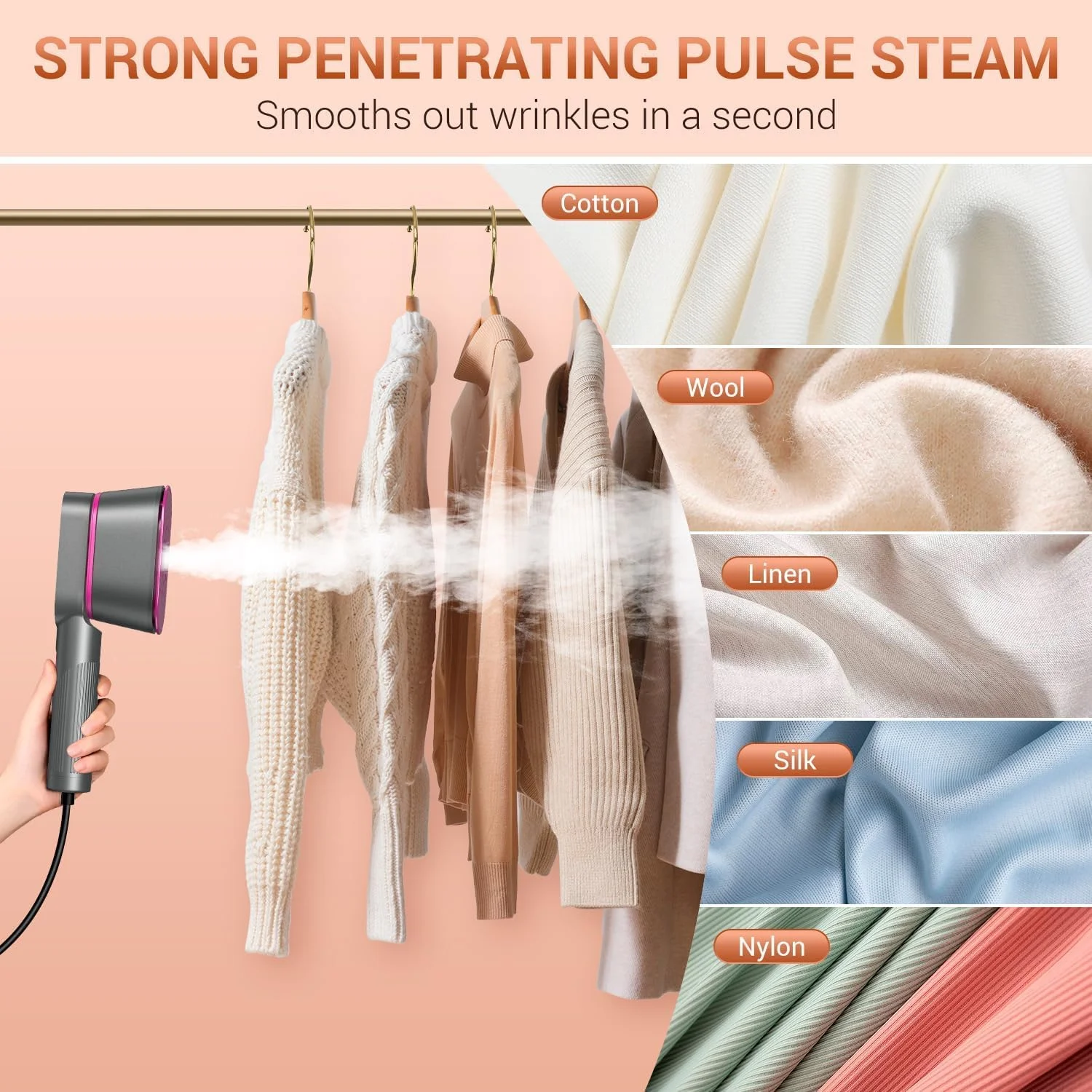بخارگر دستی لباس BIGTHREE، بخارگر قدرتمند 1000 واتی لباس، اتو بخار نافذ قوی 2 در 1، گرم شدن سریع 9 ثانیه ای، از بین برنده چین و چروک پارچه و اتو لباس برای خانه، مسافرت