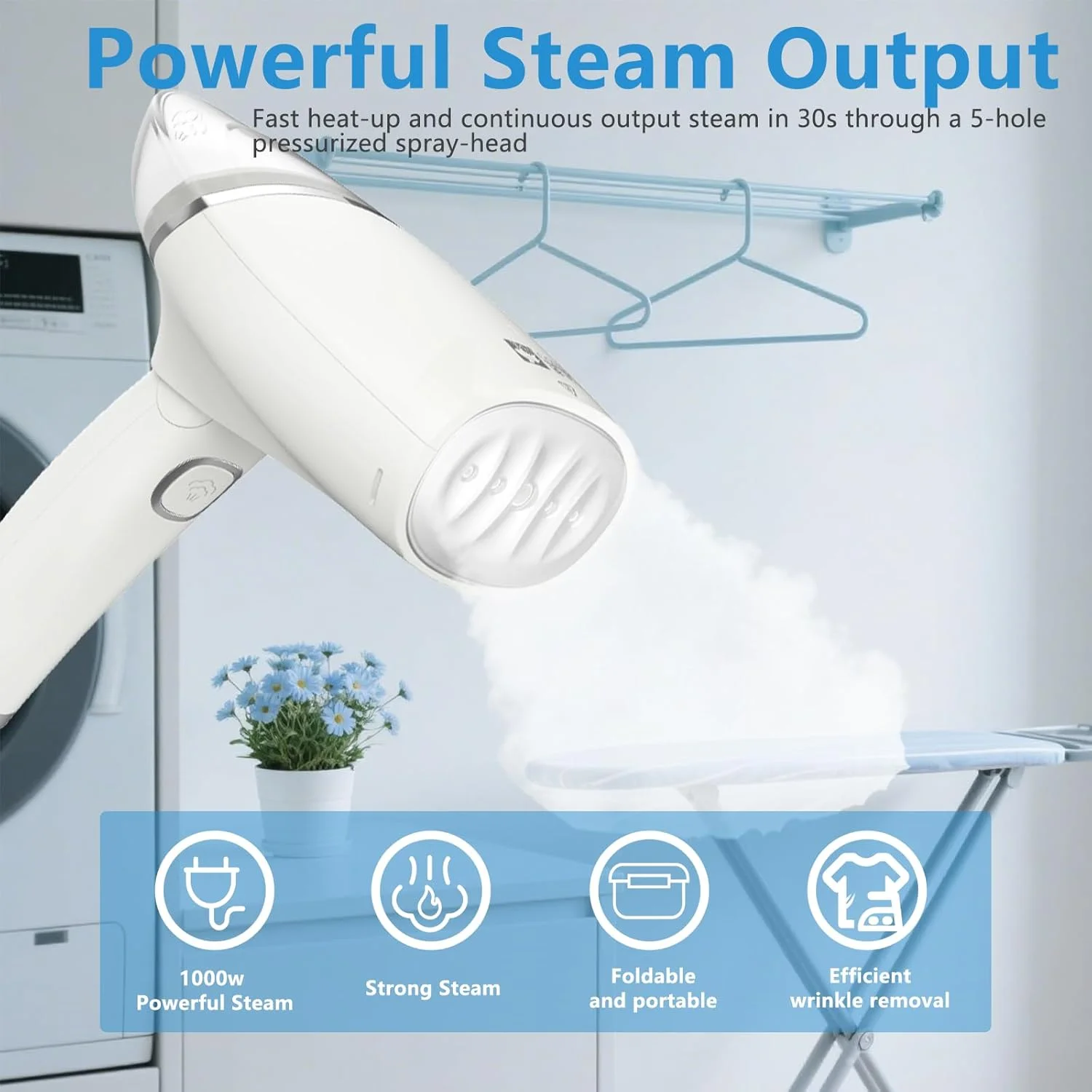 بخارگر دستی لباس Annmiir، بخار قوی 1000 وات، طراحی قابل حمل، نفوذ قوی بخار، سفید (سفید)