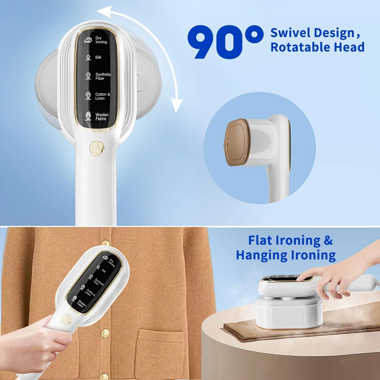 بخارگر لباس Angju، بخارگر دستی قابل حمل توربو با 5 حالت نمایشگر هوشمند، گرم شدن 15 ثانیه ای، از بین بردن چروک به صورت افقی و عمودی، اتو دو منظوره مرطوب/خشک، بخارگر لباس مناسب استفاده در منزل و مسافرت بخارگر لباس Angju، بخارگر دستی قابل حمل توربو با 5 حالت نمایشگر هوشمند، گرم شدن 15 ثانیه ای، از بین بردن چروک به صورت افقی و عمودی، اتو دو منظوره مرطوب/خشک، بخارگر لباس مناسب استفاده در منزل و مسافرت