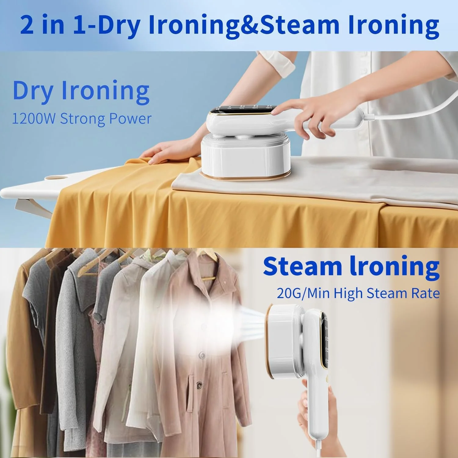 بخارگر لباس Angju، بخارگر دستی قابل حمل توربو با 5 حالت نمایشگر هوشمند، گرم شدن 15 ثانیه ای، از بین بردن چروک به صورت افقی و عمودی، اتو دو منظوره مرطوب/خشک، بخارگر لباس مناسب استفاده در منزل و مسافرت بخارگر لباس Angju، بخارگر دستی قابل حمل توربو با 5 حالت نمایشگر هوشمند، گرم شدن 15 ثانیه ای، از بین بردن چروک به صورت افقی و عمودی، اتو دو منظوره مرطوب/خشک، بخارگر لباس مناسب استفاده در منزل و مسافرت