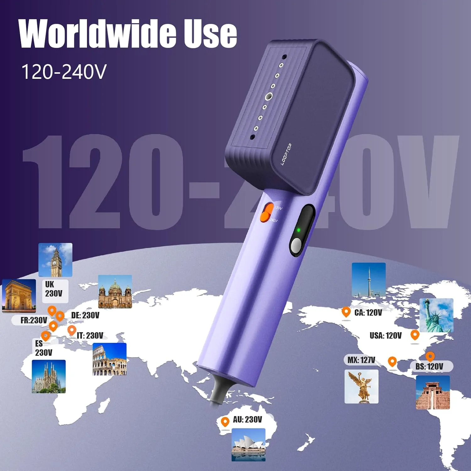 بخارگر لباس، بخارگر مسافرتی قابل حمل کوچک 100-240 ولت، گرم شدن سریع در 10 ثانیه، اتو بخارگر حرفه ای 1000 واتی لباس، از بین برنده چروک لباس دستی، اتو مسافرتی جهانی با ولتاژ دوگانه (100-240 ولت)