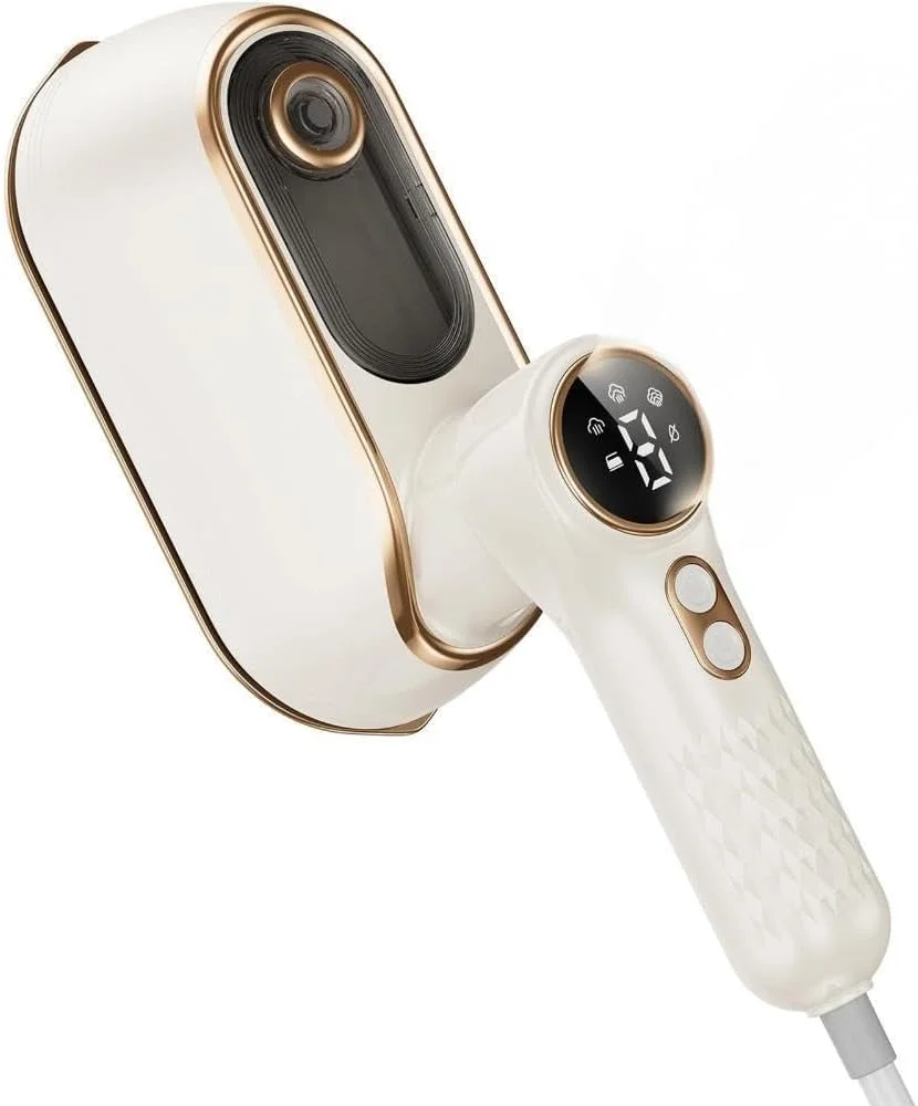 اتو بخار مسافرتی قابل حمل 1200 واتی برای لباس - 4 حالت، نمایشگر LCD، گرمایش سریع 10 ثانیه ای، دسته چرخان 180 درجه، از بین برنده قوی چروک برای خانه، خوابگاه و مسافرت - سفید