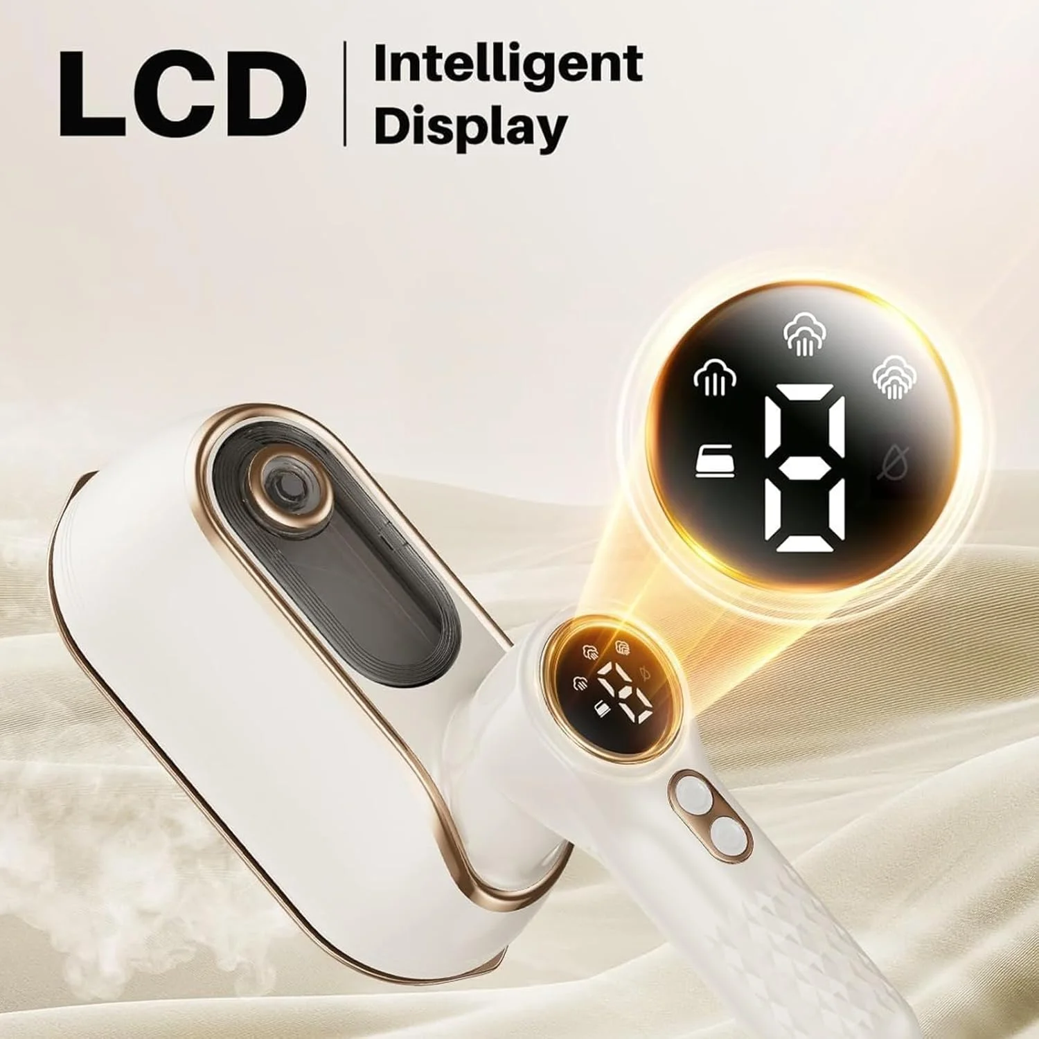 اتو بخار مسافرتی قابل حمل 1200 واتی برای لباس - 4 حالت، نمایشگر LCD، گرمایش سریع 10 ثانیه ای، دسته چرخان 180 درجه، از بین برنده قوی چروک برای خانه، خوابگاه و مسافرت - سفید