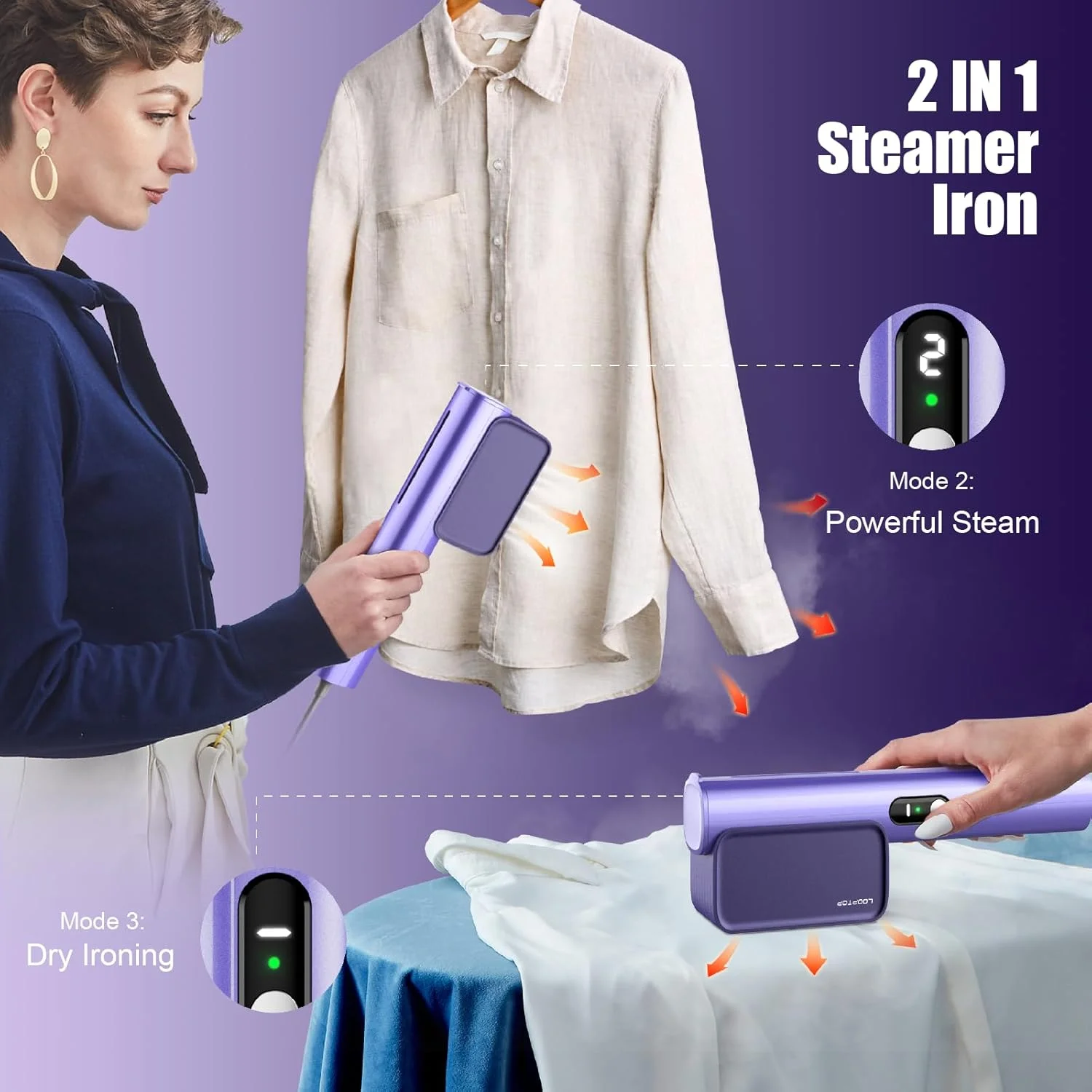 بخارگر لباس، بخارگر مسافرتی قابل حمل کوچک 100-240 ولت، گرم شدن سریع در 10 ثانیه، اتو بخارگر حرفه ای 1000 واتی لباس، از بین برنده چروک لباس دستی، اتو مسافرتی جهانی با ولتاژ دوگانه (100-240 ولت)