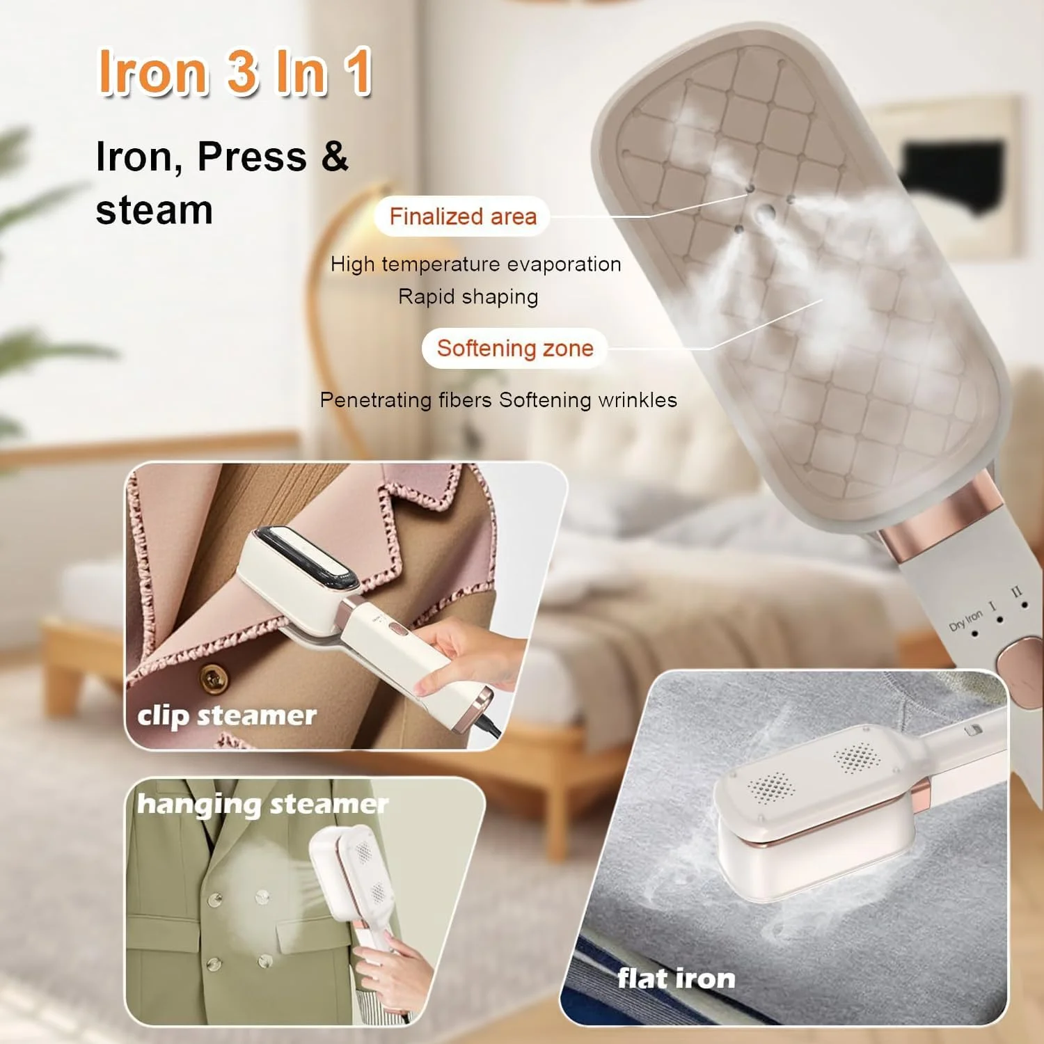 اتو بخار مسافرتی قابل حمل Angju برای لباس، اتو پرس دستی مینی 3 در 1، اتو بخار 1000 واتی سبک برای لباس، گرم شدن سریع، بخار مداوم، اتو بخار با دسته چرخان 180 درجه برای مسافرت و خانه