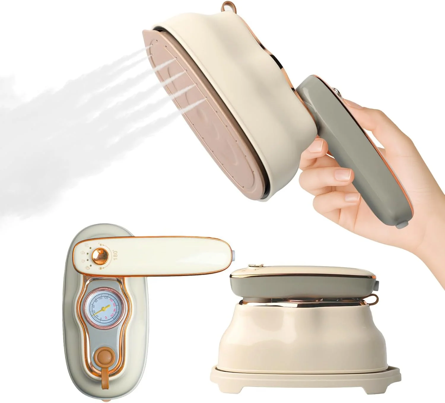 اتو بخار مسافرتی Angju برای لباس، قابل حمل، اتو بخار دستی کوچک 1200 وات، اتو بخار پرس دستی 3 در 1، صفحه حرارتی سرامیکی بزرگ، مخزن آب 200 میلی لیتری، گرم شدن در 20 ثانیه