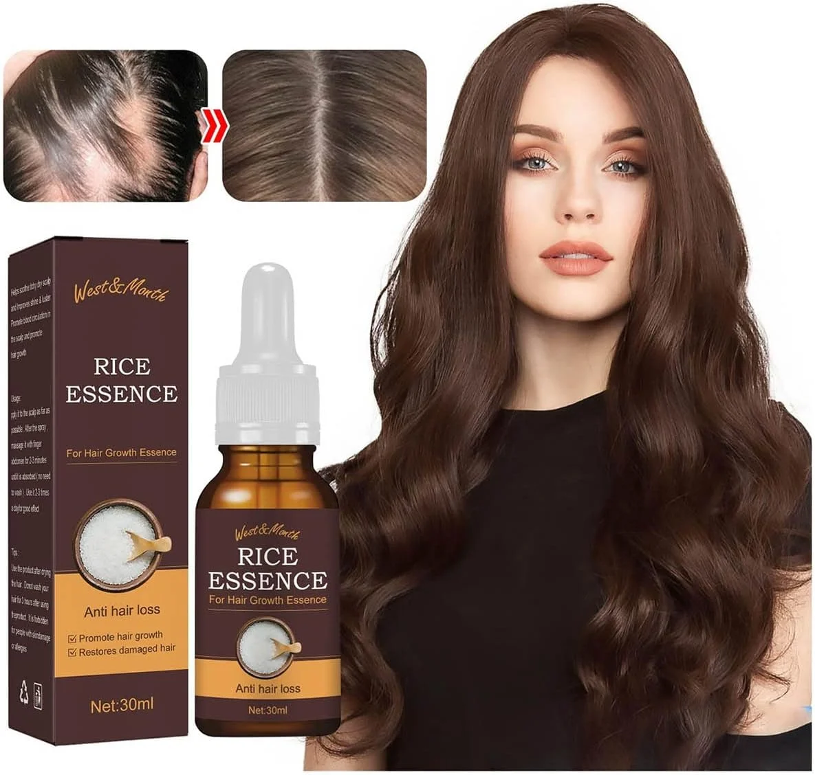 سرم آب برنج YUEPAO برای رشد مو، مناسب موهای نازک و جلوگیری از ریزش مو، روغن مراقبت از مو، رفع خشکی مو، سرم آب برنج تخمیر شده، 30 میلی لیتر