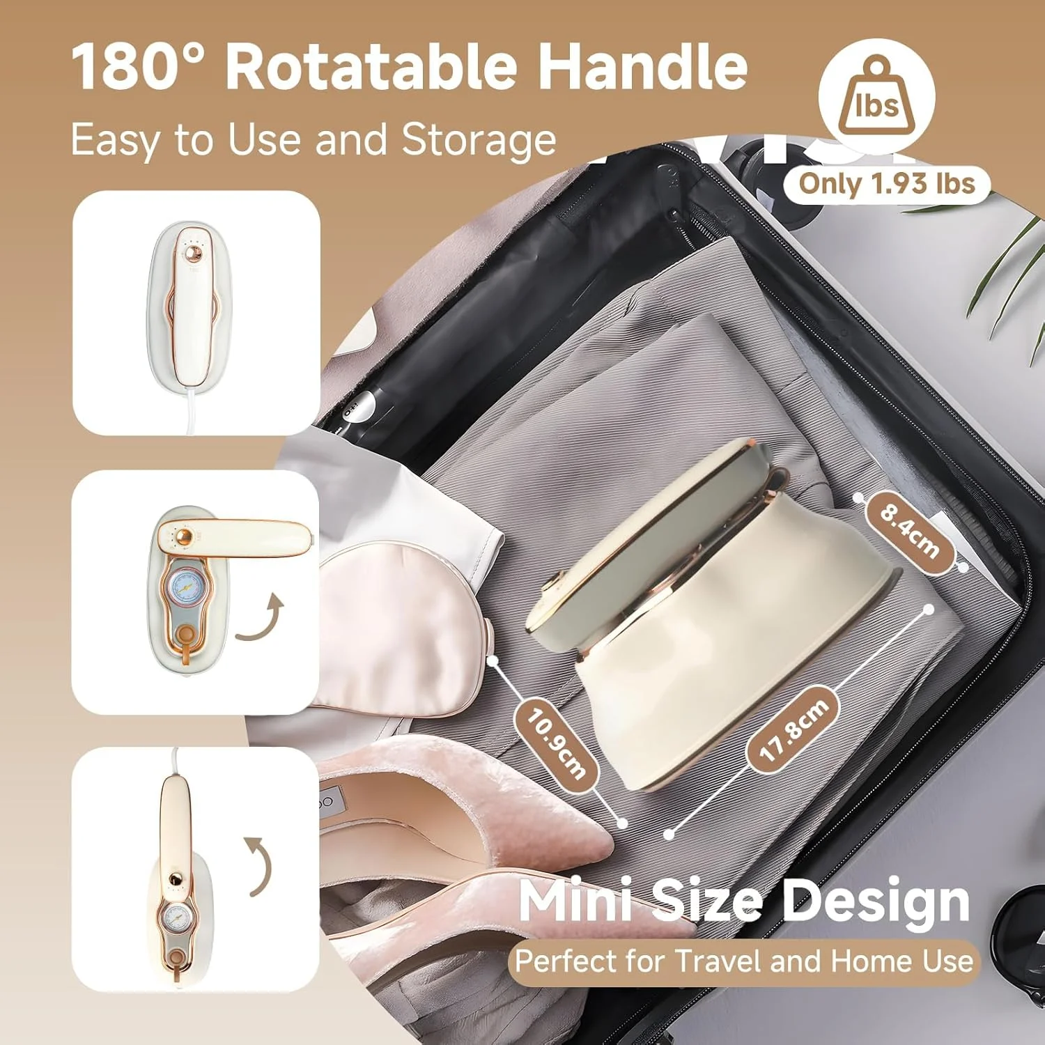 اتو بخار مسافرتی Angju برای لباس، قابل حمل، اتو بخار دستی کوچک 1200 وات، اتو بخار پرس دستی 3 در 1، صفحه حرارتی سرامیکی بزرگ، مخزن آب 200 میلی لیتری، گرم شدن در 20 ثانیه