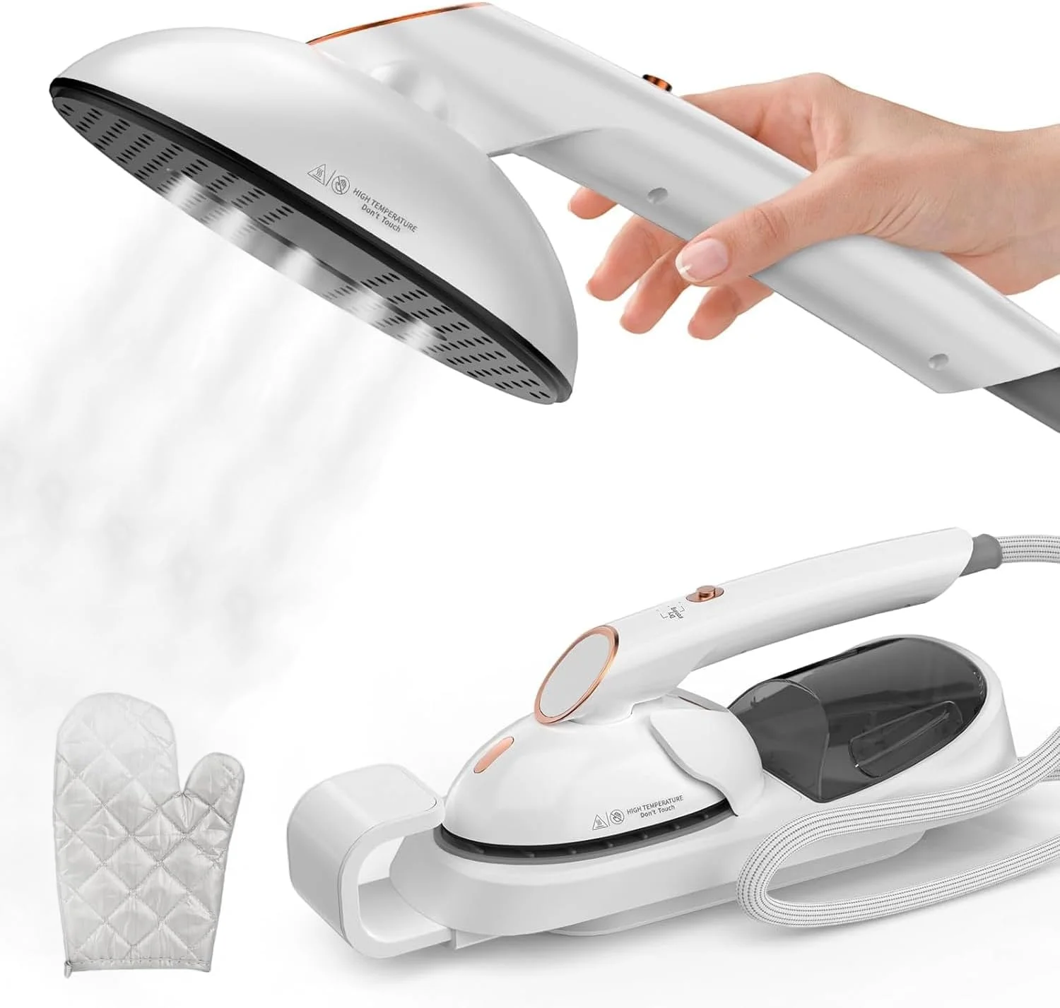 بخارگر دستی لباس آنجو، اتو بخار و اتو لباس مسافرتی با مخزن آب جداشدنی 400 میلی لیتری، بخارگر لباس با صفحه بزرگ 1500 واتی با 4 حالت اتوکشی قابل تنظیم + سر اتو چرخشی 90 درجه
