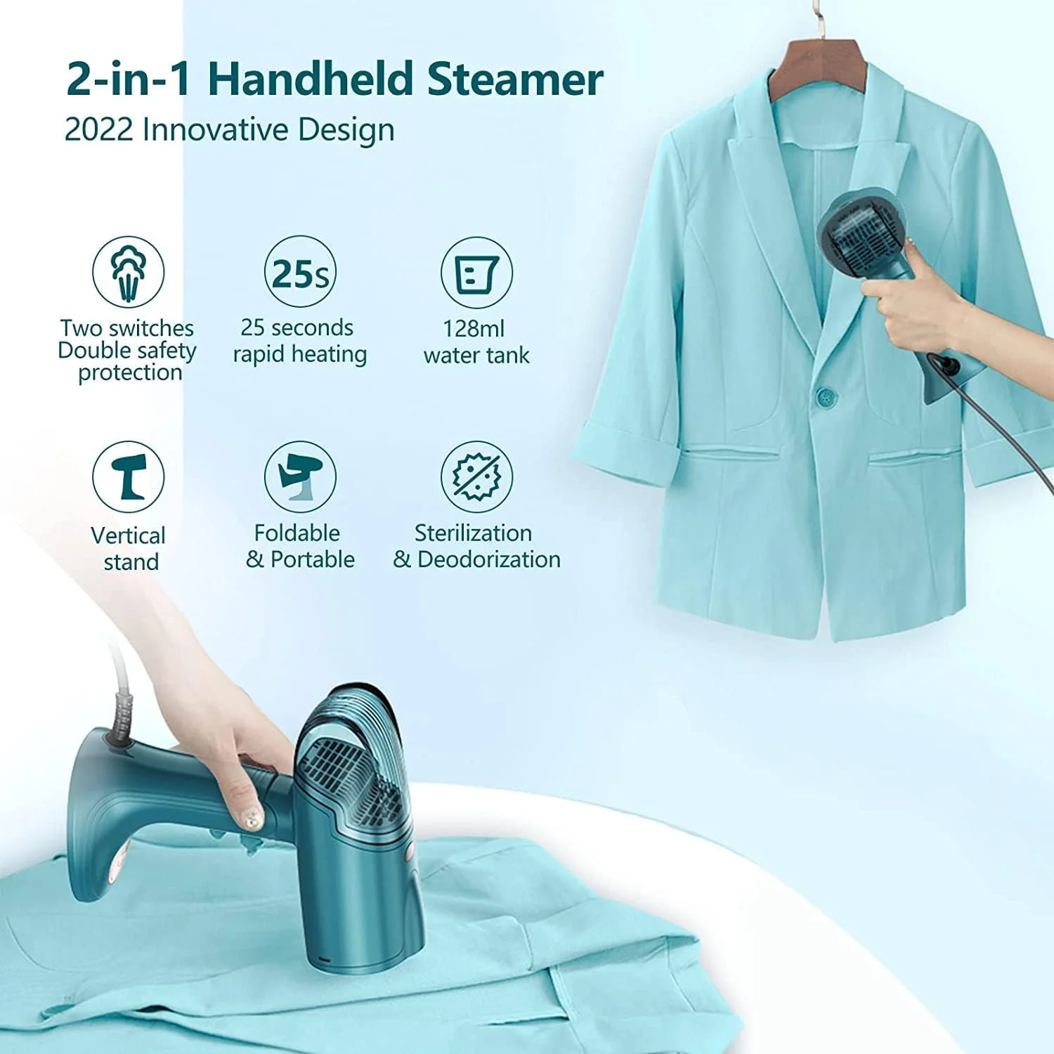 بخارگر لباس ALMEKAQUZ، بخارگر تاشو و دستی لباس، بخارگر مسافرتی با گرم شدن سریع در 25 ثانیه و خاموش شدن خودکار، اتو بخار پارچه ای کوچک قابل حمل برای خانه (اتو بخار Y-142 -1)