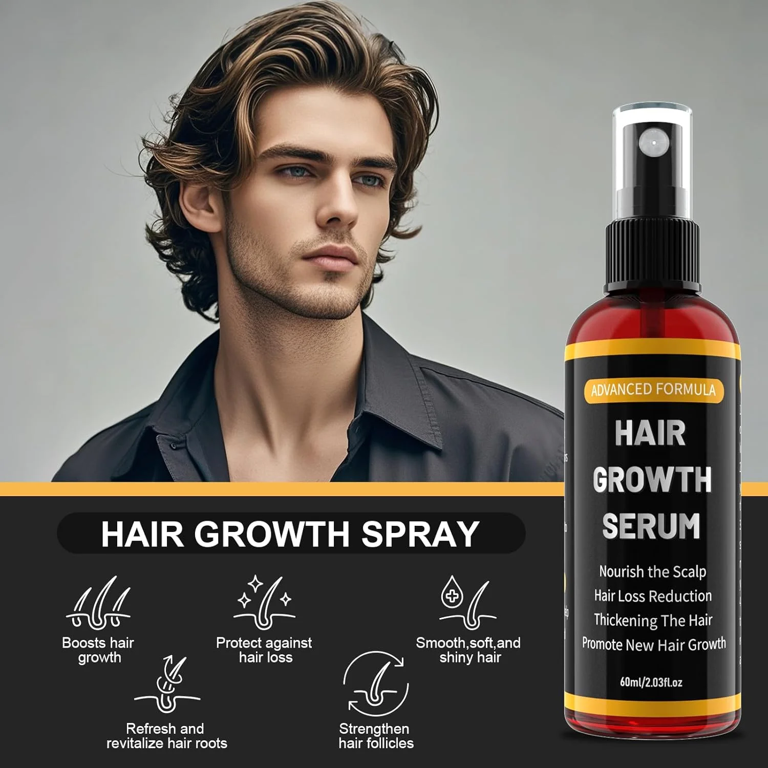 اسپری سرم رشد مو YaaHei، روغن مو با بیوتین و رزماری، تسریع رشد مو، جلوگیری از ریزش مو، مناسب برای آقایان و بانوان، سرم رشد ریش، ملایم و غیر چرب، 60 میلی لیتر