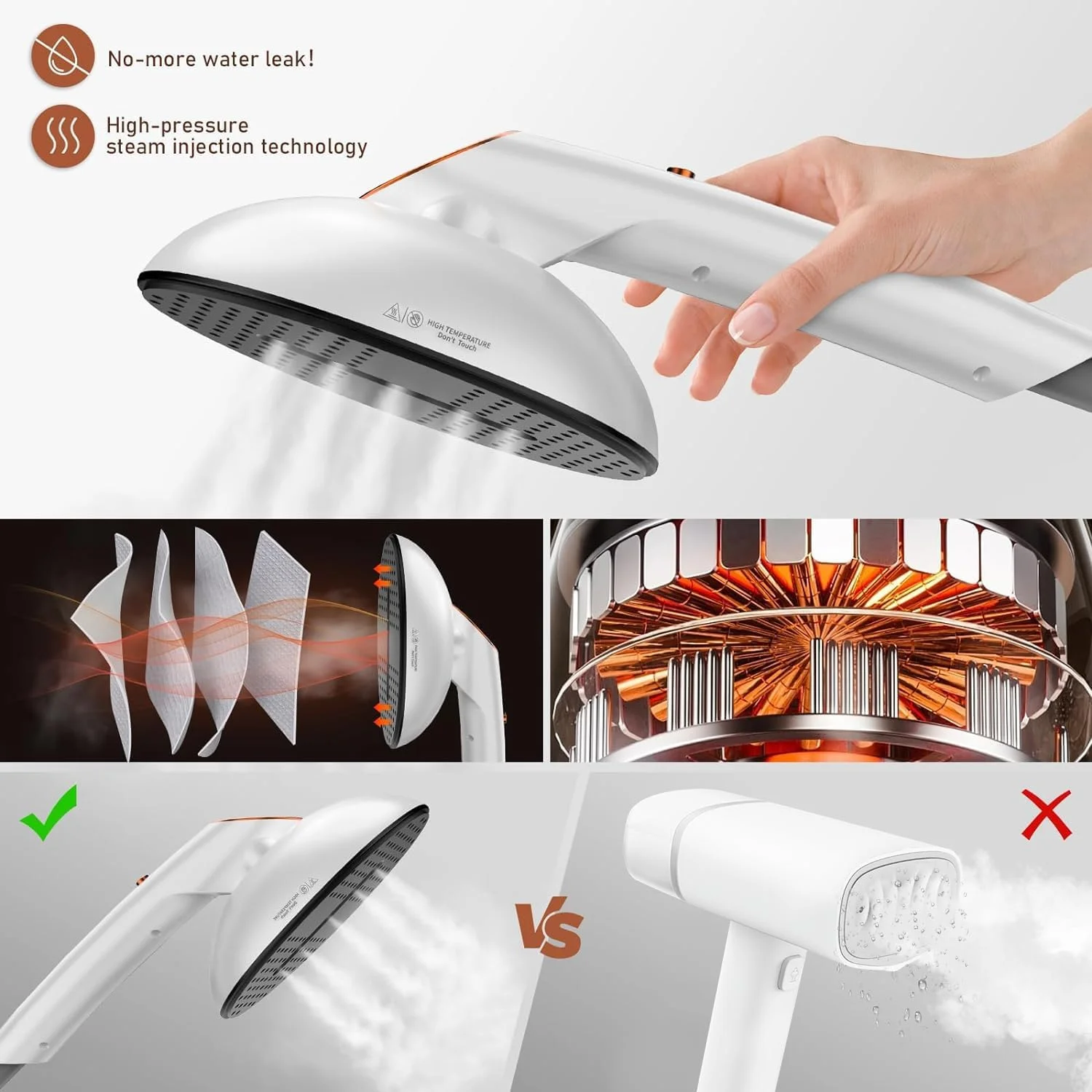 بخارگر دستی لباس آنجو، اتو بخار و اتو لباس مسافرتی با مخزن آب جداشدنی 400 میلی لیتری، بخارگر لباس با صفحه بزرگ 1500 واتی با 4 حالت اتوکشی قابل تنظیم + سر اتو چرخشی 90 درجه