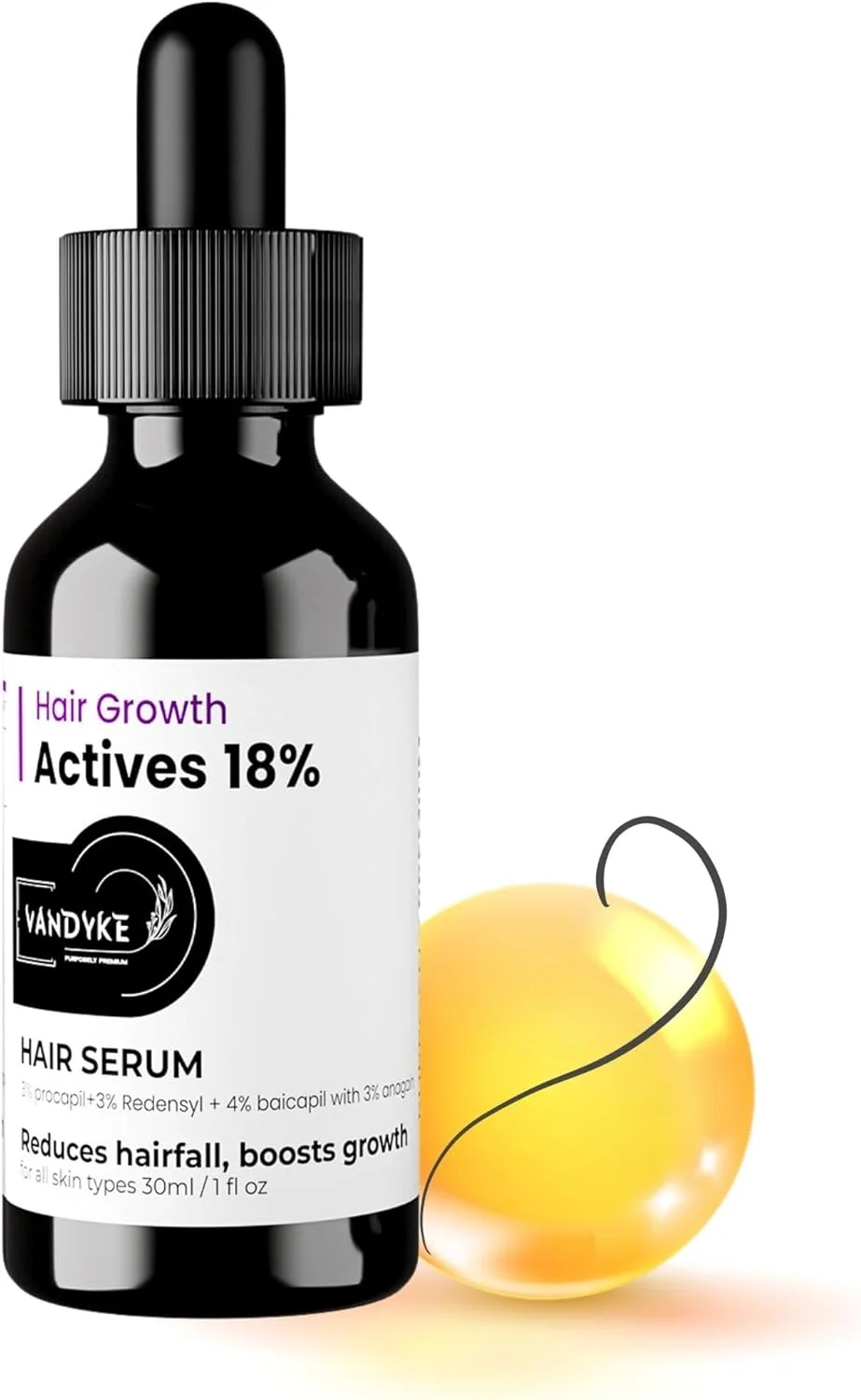سرم فعال کننده رشد مو 18% Vandyke حاوی پروکاپیل، کاپیلا لونگا، رِدِنسیل و بایکاپیل (30 میلی لیتر)، 100 گرم