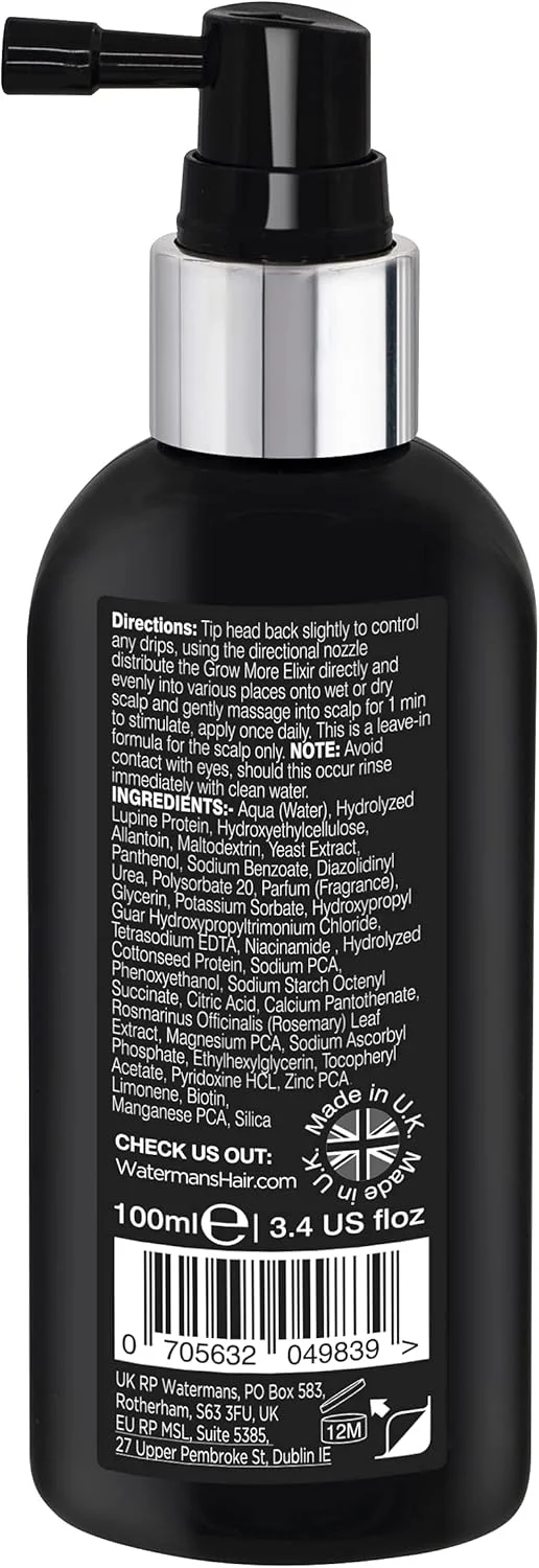 سرم رشد مو واترمنز گرو مور | تقویت کننده موهای ضخیم تر و قوی تر با بیوتین، رزماری و مسدود کننده های DHT | سبک، جذب سریع و وگان | کمک به بهبود تراکم پوست سر - 100 میلی لیتر