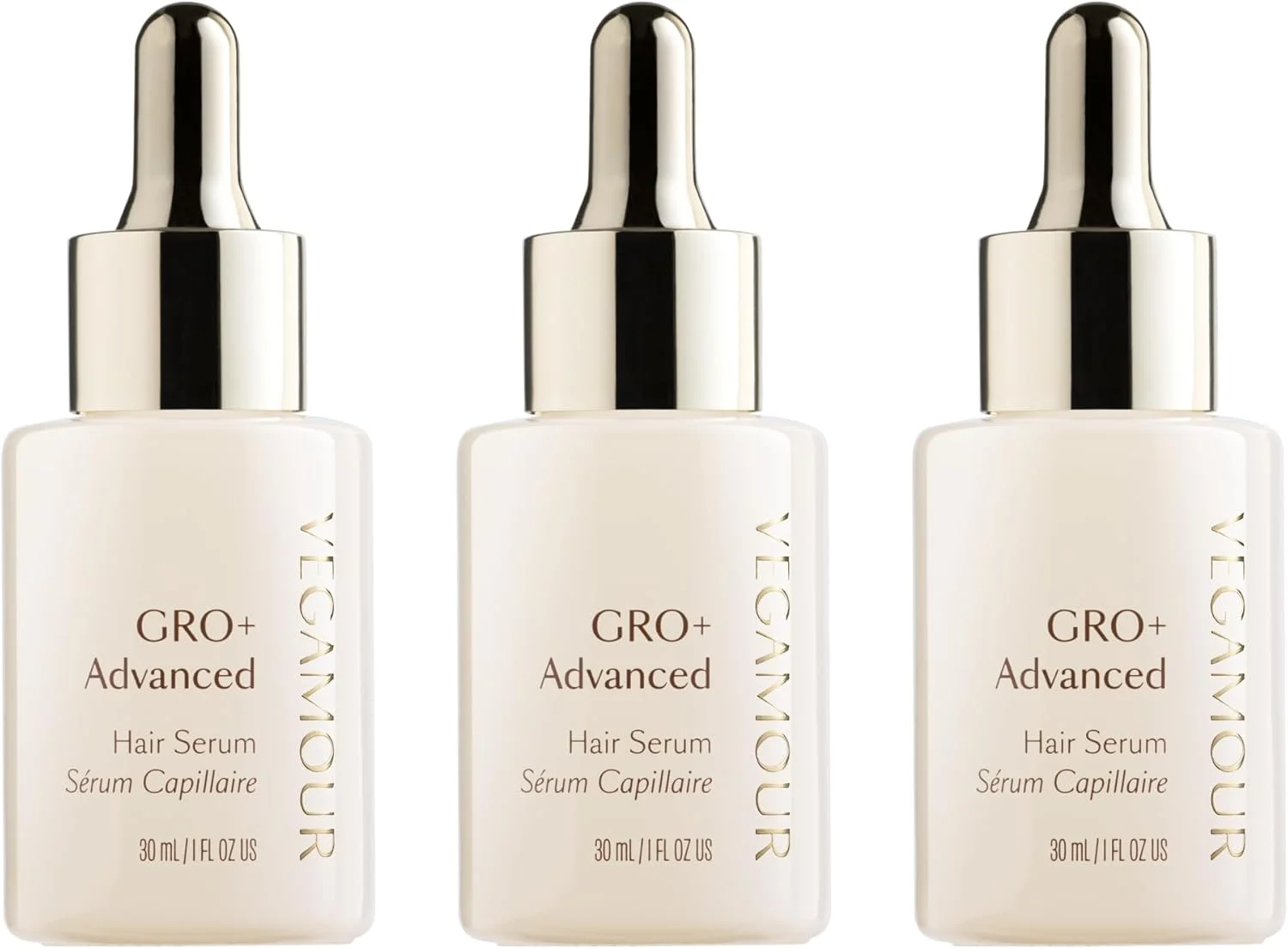 سرم موی پیشرفته VEGAMOUR GRO+ برای بهبود تراکم مو، کاهش ریزش و تقویت سلامت پوست سر، بسته 3 عددی