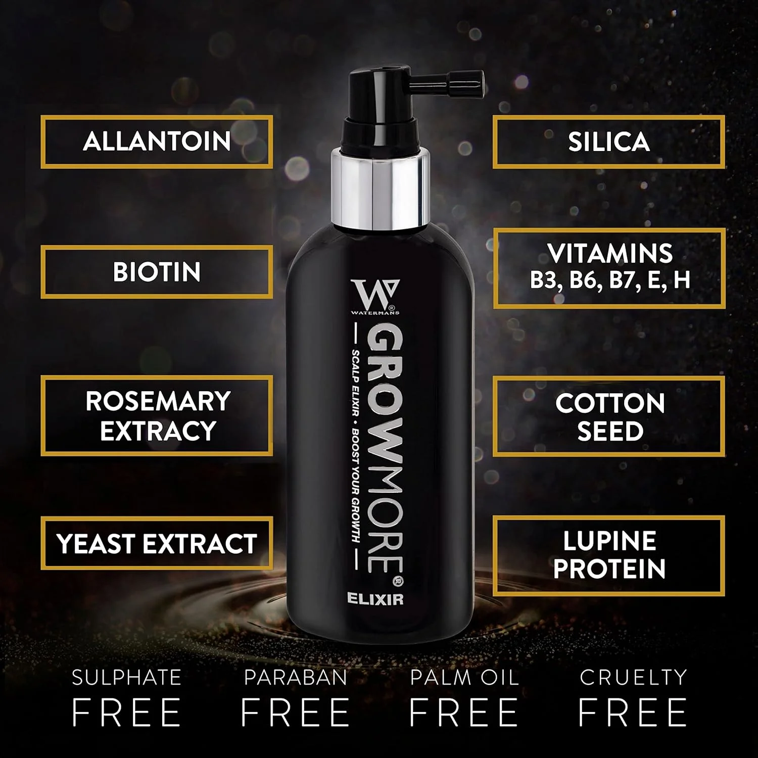 سرم رشد مو واترمنز گرو مور | تقویت کننده موهای ضخیم تر و قوی تر با بیوتین، رزماری و مسدود کننده های DHT | سبک، جذب سریع و وگان | کمک به بهبود تراکم پوست سر - 100 میلی لیتر