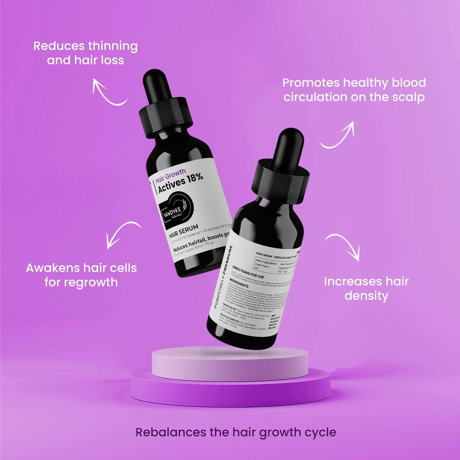 سرم فعال کننده رشد مو 18% Vandyke حاوی پروکاپیل، کاپیلا لونگا، رِدِنسیل و بایکاپیل (30 میلی لیتر)، 100 گرم