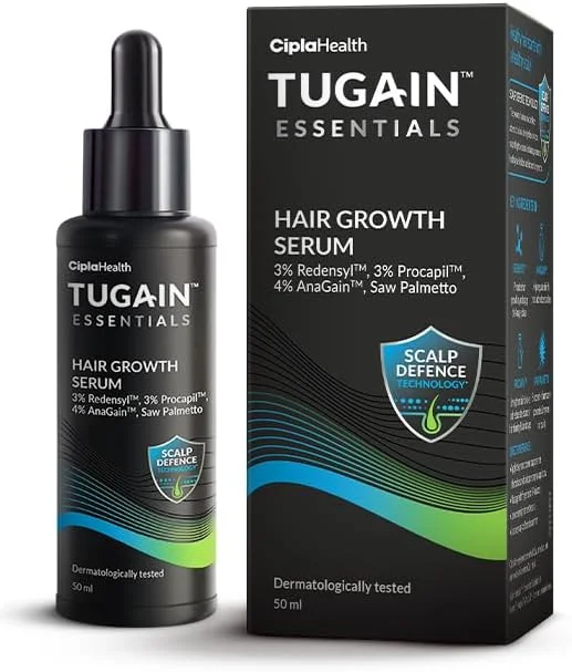 سرم تقویت کننده مو Tugain Essentials از Cipla حاوی 3% Redensyl، 4% Anagain، 3% Procapil، Saw Palmetto | محرک رشد مو | کنترل ریزش مو | مناسب آقایان و بانوان | فاقد سولفات و پارابن | 50 میلی لیتر سرم تقویت کننده مو Tugain Essentials از Cipla حاوی 3% Redensyl، 4% Anagain، 3% Procapil، Saw Palmetto | محرک رشد مو | کنترل ریزش مو | مناسب آقایان و بانوان | فاقد سولفات و پارابن | 50 میلی لیتر