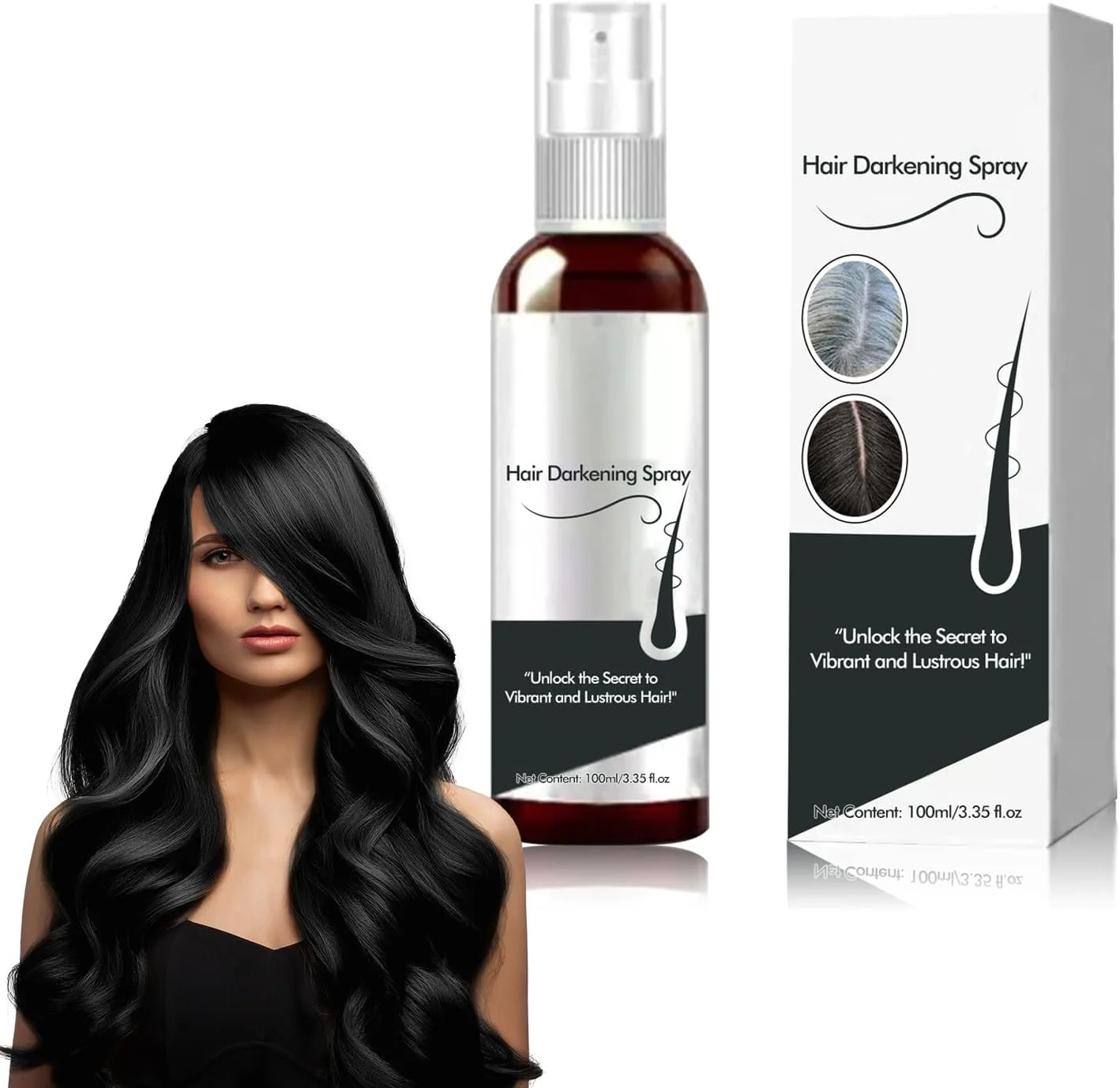 اسپری رنگ مو مشکی تکروح 100 میلی لیتر، اسپری رنگ مو مشکی، اسپری رشد مو، اسپری رنگ مو موقت برای زنان و مردان، پوشش موهای سفید، تغذیه و تقویت ریشه مو، سرم مو