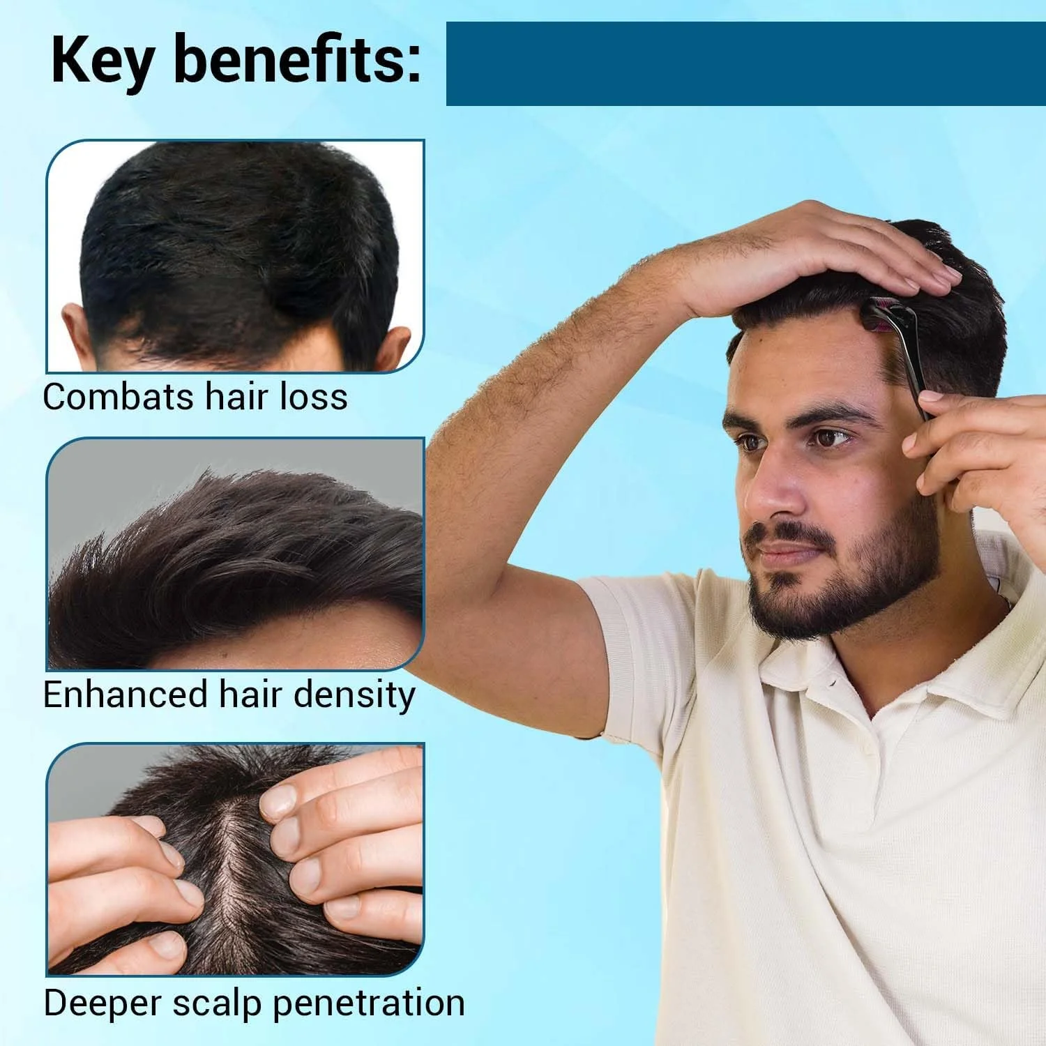 سرم رشد مو Sotrue همراه با درمارولر، 1 میلی‌متر با 540 سوزن استیل ضد زنگ، رِدِنسیل 3%، پروکاپیل 3%، آناگِین 4% و بایکاپیل 2%، سرم کنترل ریزش مو برای زنان و مردان، مناسب برای انواع مو