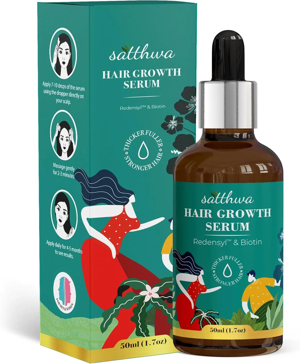 سرم رشد مو رِدِنسِیل و بیوتین ساتوا برای کنترل ریزش مو، موهای ضخیم تر، پرپشت تر و قوی تر برای زنان و مردان (50 میلی لیتر)