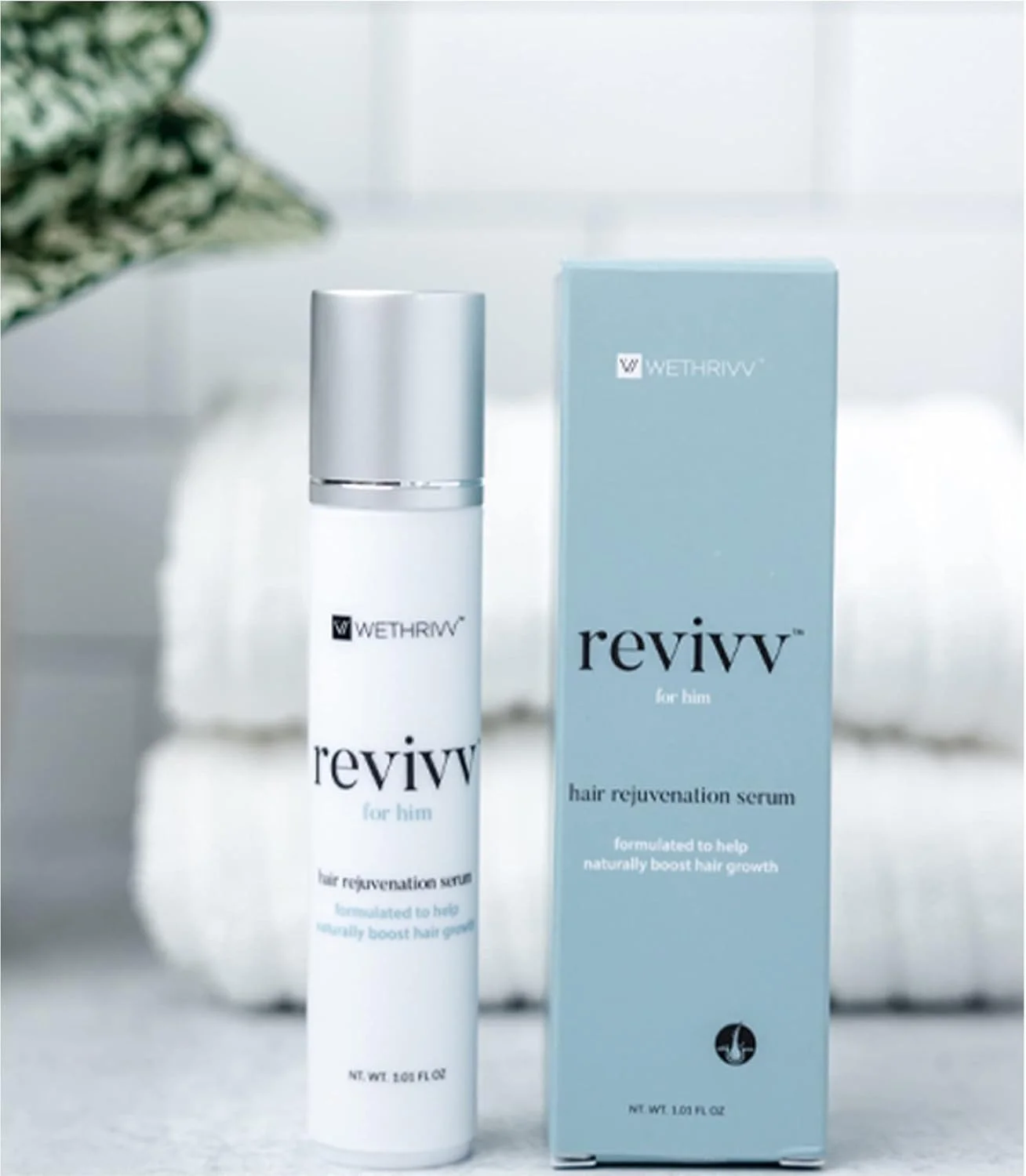 REVIVV™ For Him | سرم رشد موی موضعی کاملا طبیعی برای مردان | سرم رشد مجدد مو با استفاده آسان برای ظاهر موهای ضخیم تر و پرتر | تامین 4-6 هفته (1 بطری)