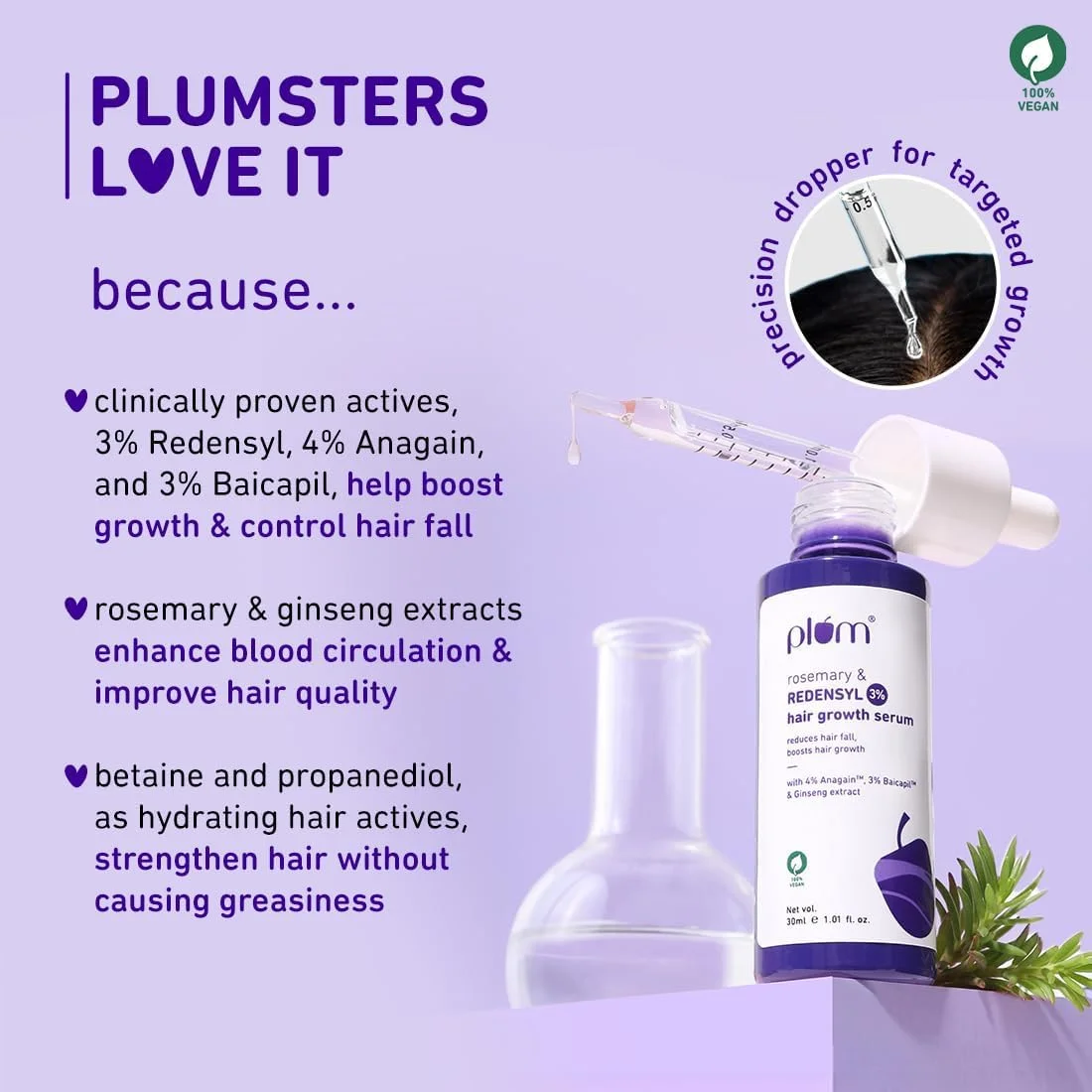سرم رشد مو | 3% ردنسيل + 4% آناگین + 3% بایکاپیل | عصاره رزماری و جینسینگ | ضد ریزش مو و تقویت کننده تراکم مو | برای آقایان و بانوان، فرمول غیر چرب | 30 میلی لیتر