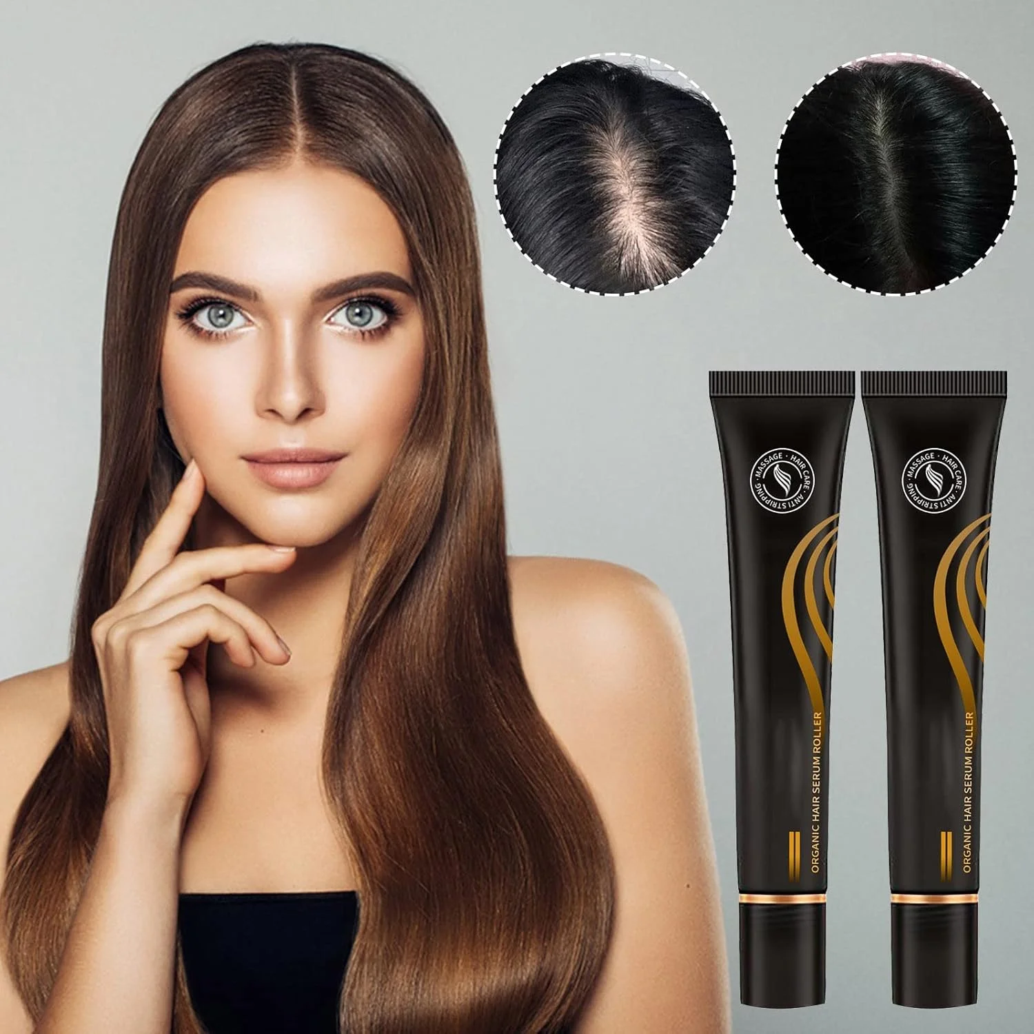 سرم مو رولی توپی گیاهی ماساژ مو - سرم واکنش دهنده مو - سرم رشد مو برای موهای طبیعی، برای موهای قوی تر و ضخیم تر برای عقب رفتن خط مو و طاسی الگویی (A, A)