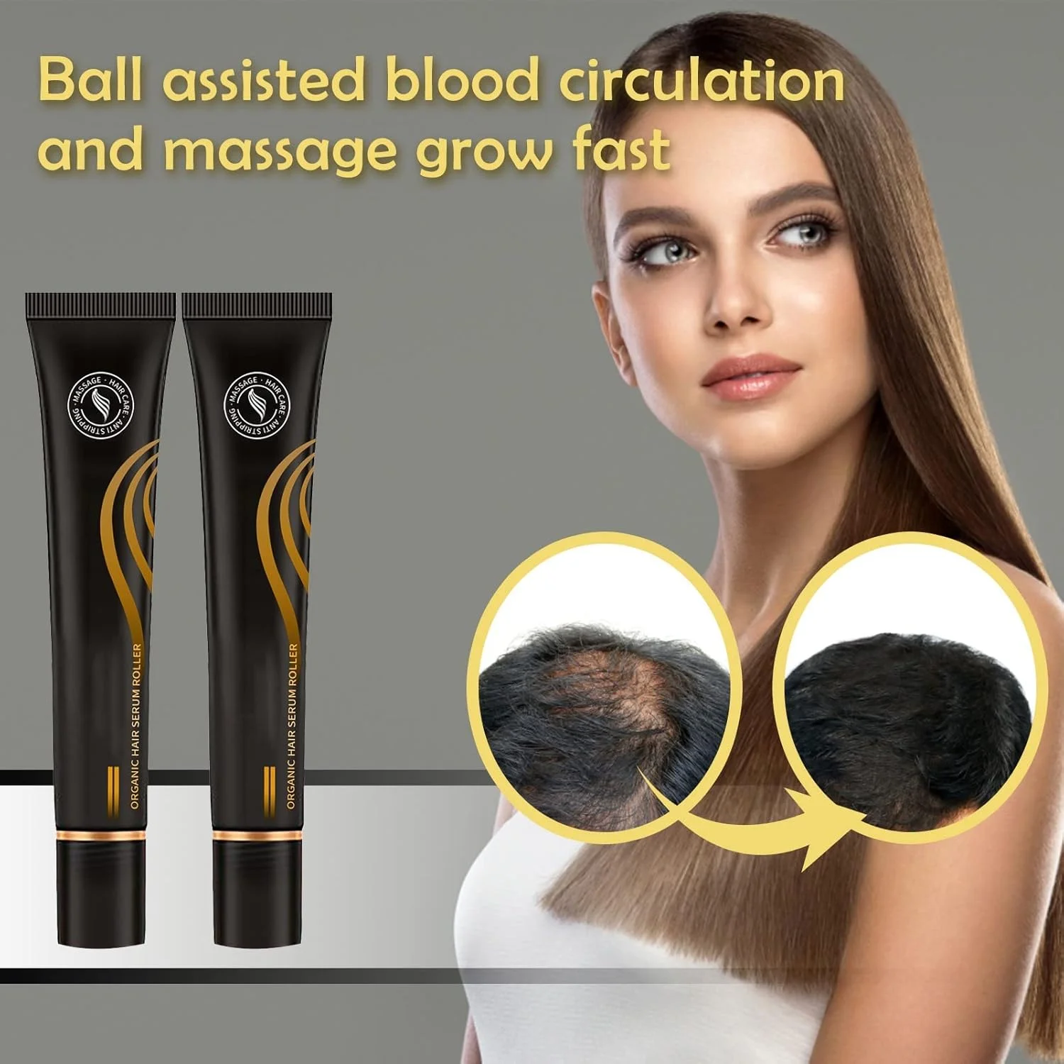 سرم مو رولی توپی گیاهی ماساژ مو - سرم واکنش دهنده مو - سرم رشد مو برای موهای طبیعی، برای موهای قوی تر و ضخیم تر برای عقب رفتن خط مو و طاسی الگویی (A, A)