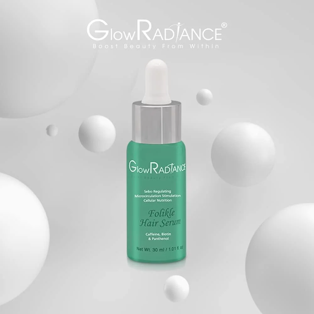 سرم رشد موی پیشرفته Glow Radiance برای پوست سر | کپسول های فولیکل و سرم رشد مو برای رشد مو و کنترل ریزش مو | بسته ترکیبی 30 میلی لیتری